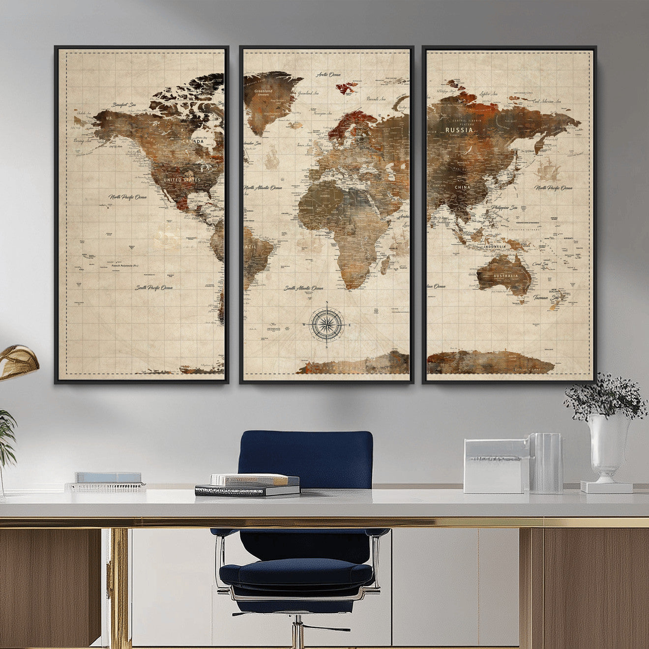 23610090-MGV-CV-36X24 - World Map Wall Art Canvas Print, Modern Decorative Framed Map Artwork Prints for Living Room, Office, Bedroom Wall Decor
