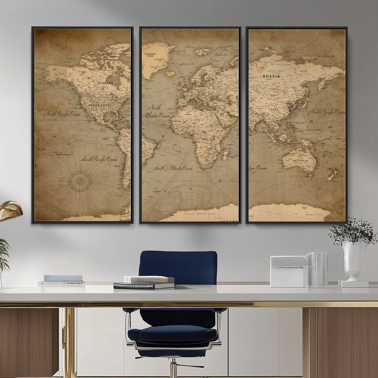 49946617-MGV-CV-36X24 - World Map Wall Art Canvas Print, Modern Decorative Framed Map Artwork Prints for Living Room, Office, Bedroom Wall Decor
