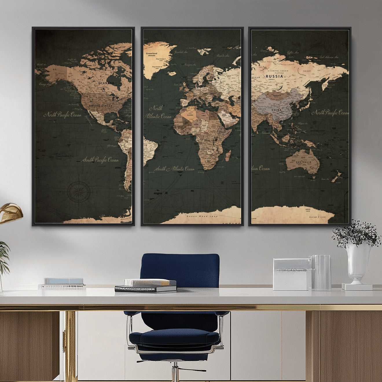 62059333-MGV-CV-36X24 - World Map Wall Art Canvas Print, Modern Decorative Framed Map Artwork Prints for Living Room, Office, Bedroom Wall Decor