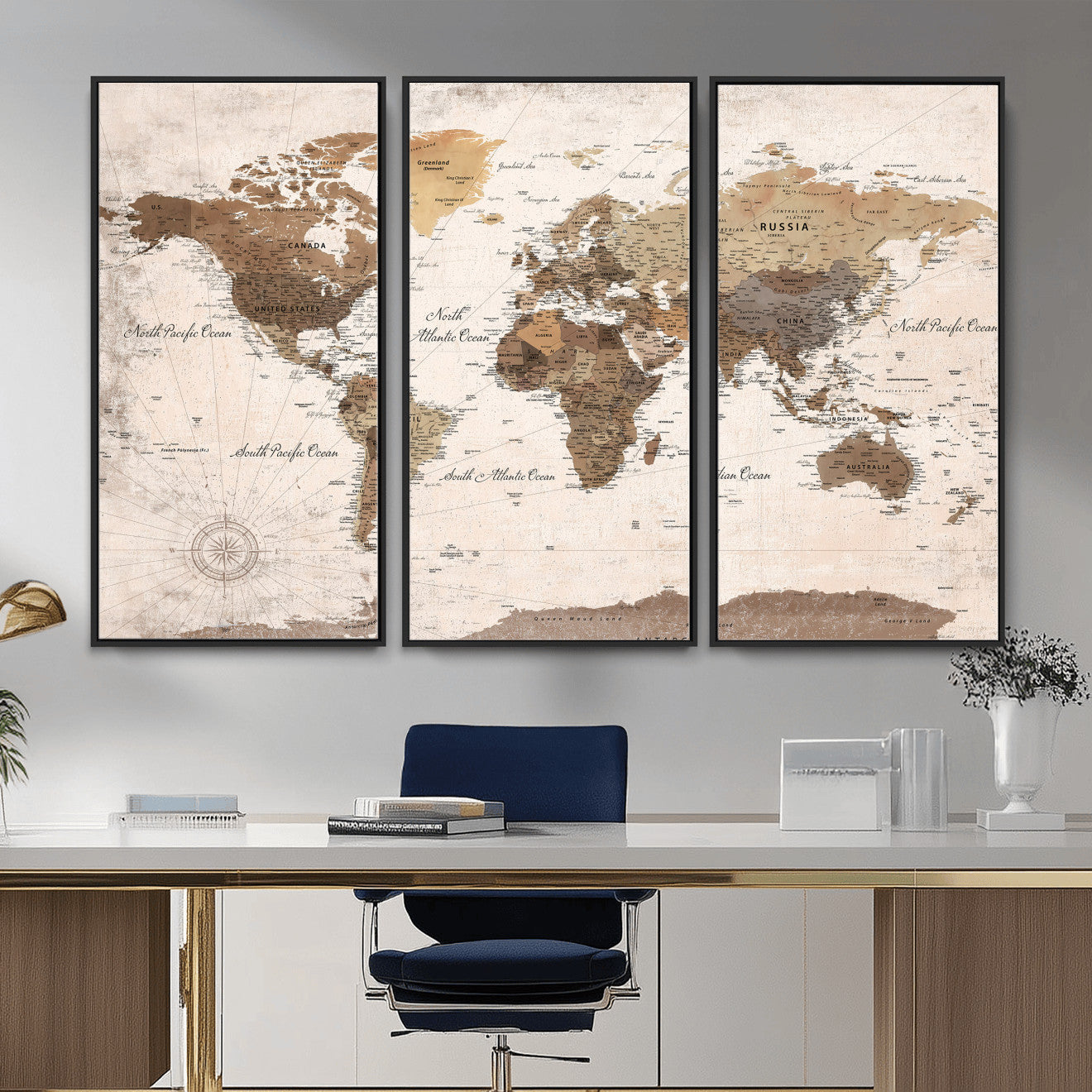 38923639-MGV-CV-36X24 - World Map Wall Art Canvas Print, Modern Decorative Framed Map Artwork Prints for Living Room, Office, Bedroom Wall Decor