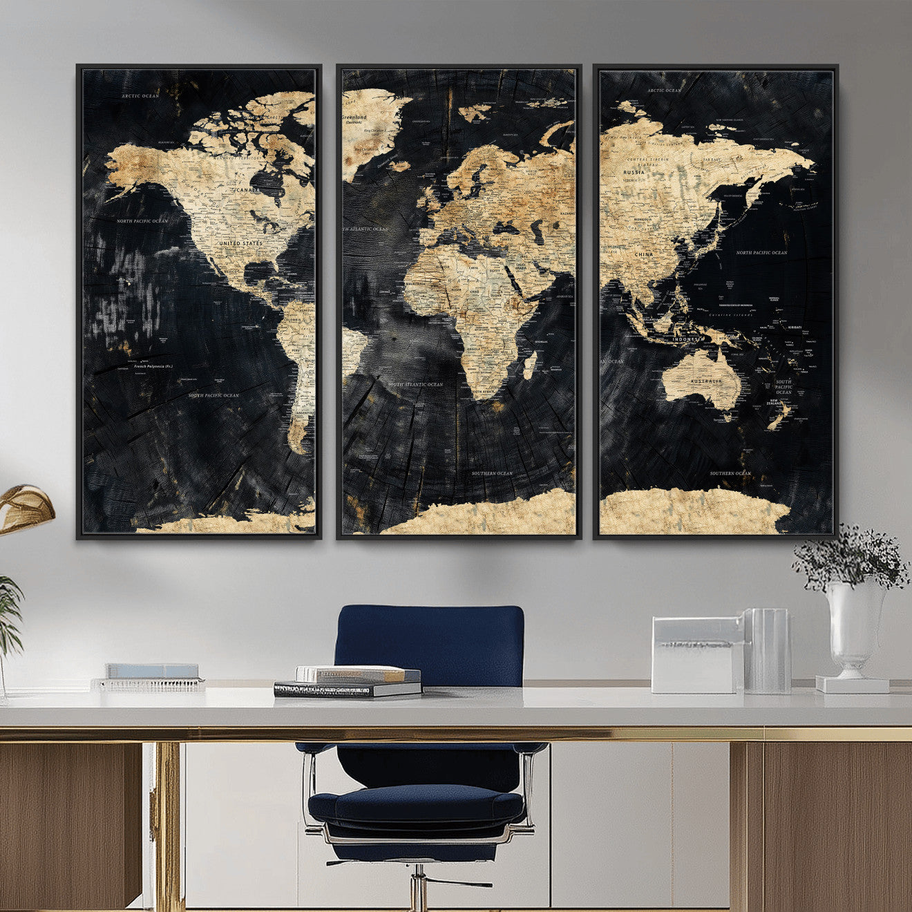 45535041-MGV-CV-36X24 - World Map Wall Art Canvas Print, Modern Decorative Framed Map Artwork Prints for Living Room, Office, Bedroom Wall Decor