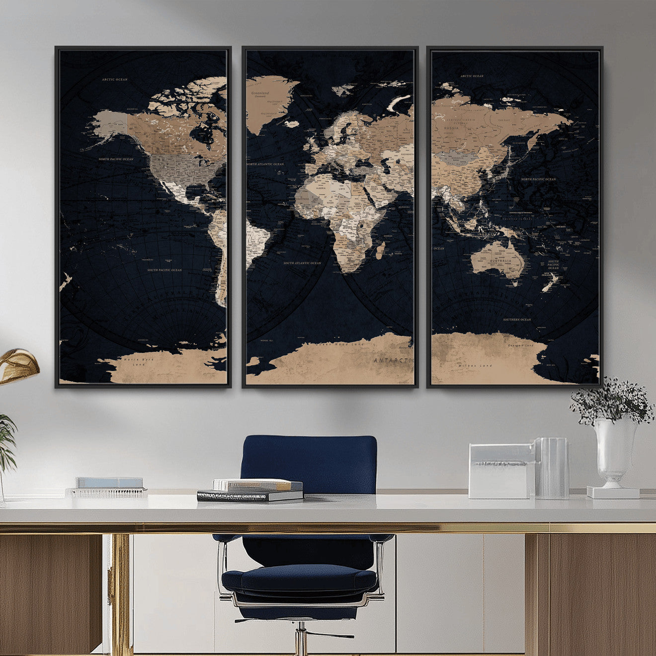 25812727-MGV-CV-36X24 - World Map Wall Art Canvas Print, Modern Decorative Framed Map Artwork Prints for Living Room, Office, Bedroom Wall Decor