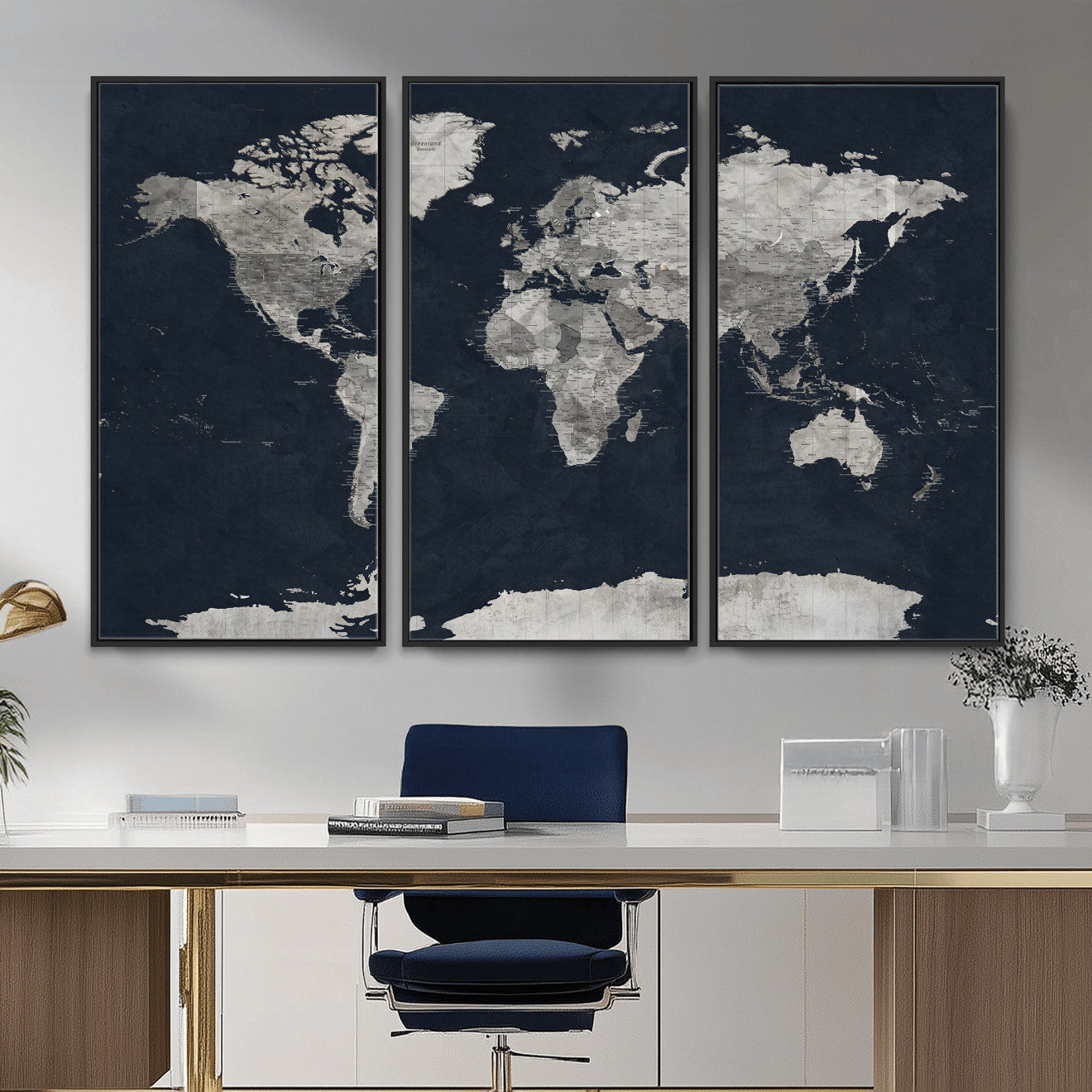 53886659-MGV-CV-36X24 - World Map Wall Art Canvas Print, Modern Decorative Framed Map Artwork Prints for Living Room, Office, Bedroom Wall Decor