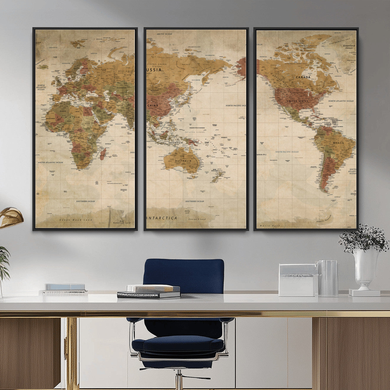 83478963-MGV-CV-36X24 - World Map Wall Art Canvas Print, Modern Decorative Framed Map Artwork Prints for Living Room, Office, Bedroom Wall Decor