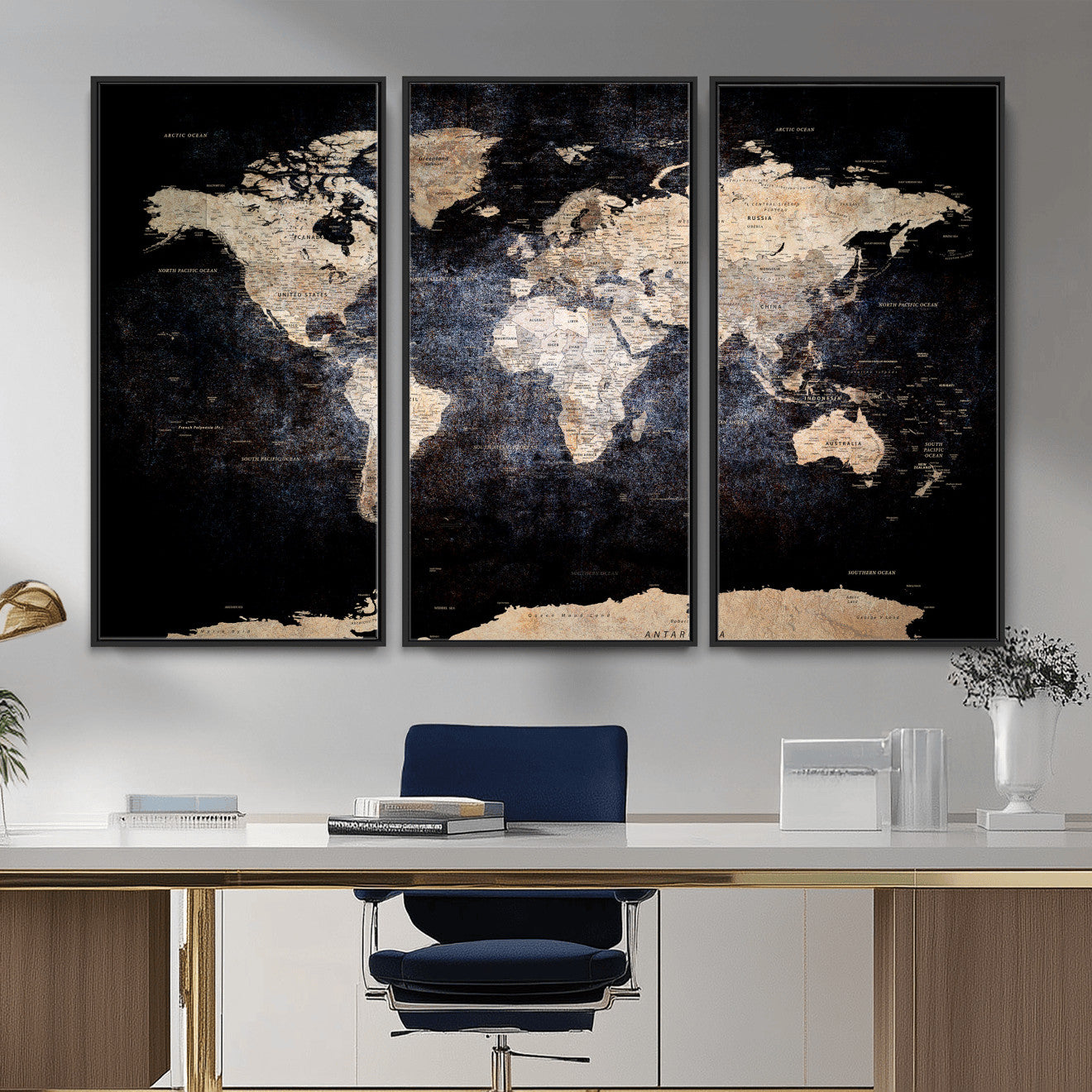 56713386-MGV-CV-36X24 - World Map Wall Art Canvas Print, Modern Decorative Framed Map Artwork Prints for Living Room, Office, Bedroom Wall Decor