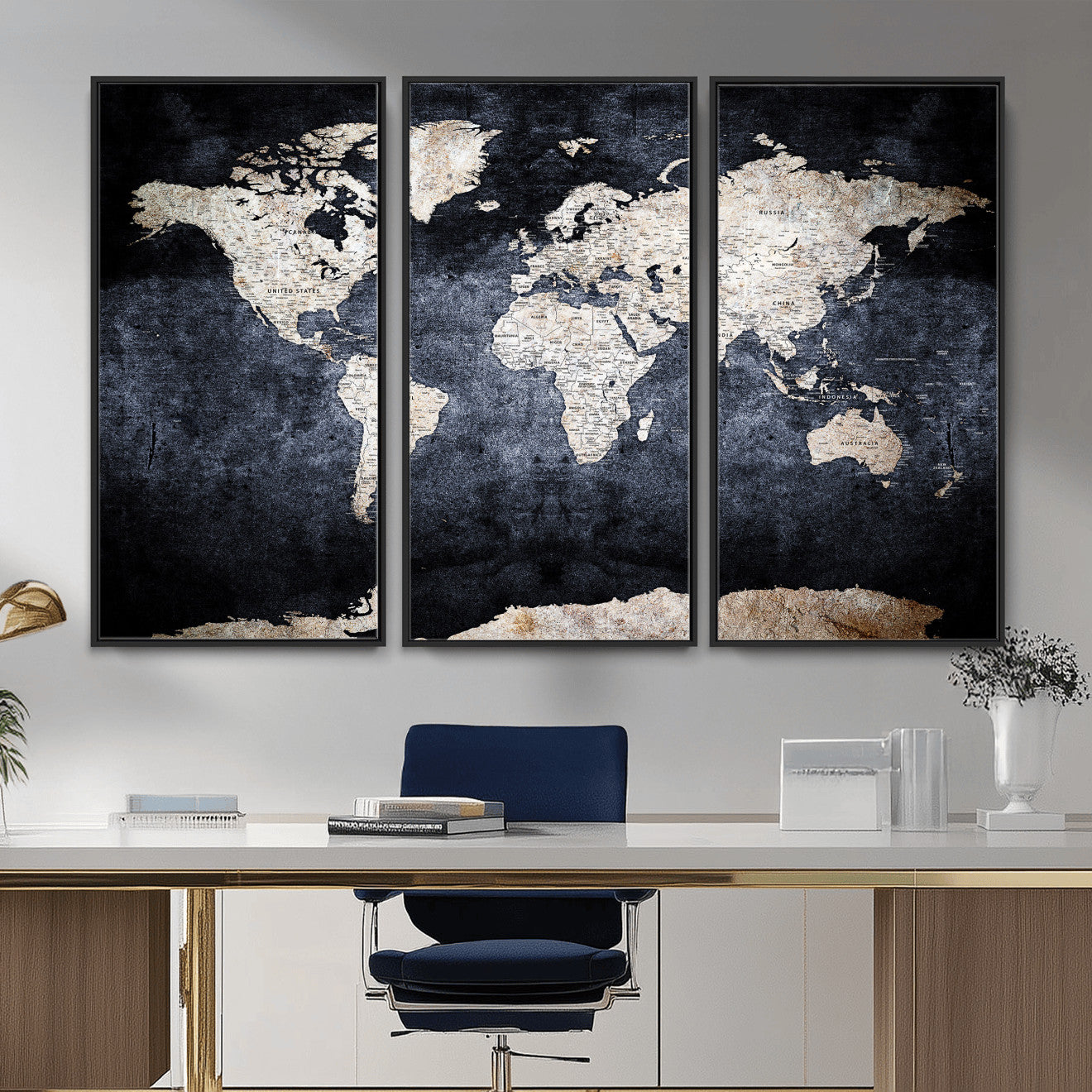 41193404-MGV-CV-36X24 - World Map Wall Art Canvas Print, Modern Decorative Framed Map Artwork Prints for Living Room, Office, Bedroom Wall Decor