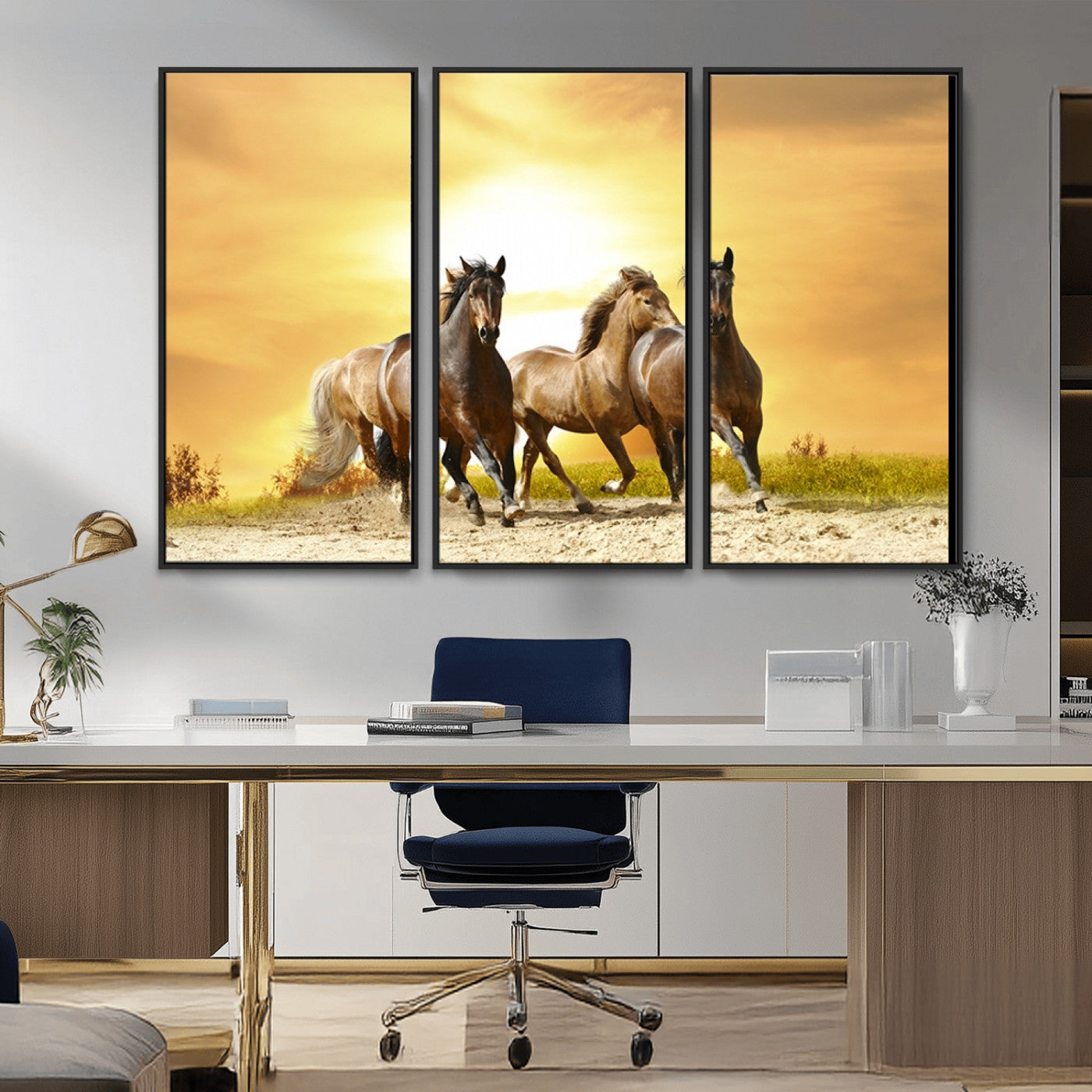 -Wild Horses Wall Art Canvas Print – Framed Galloping Herd Animal Artwork for Home, Office, Living Room, Guest Room