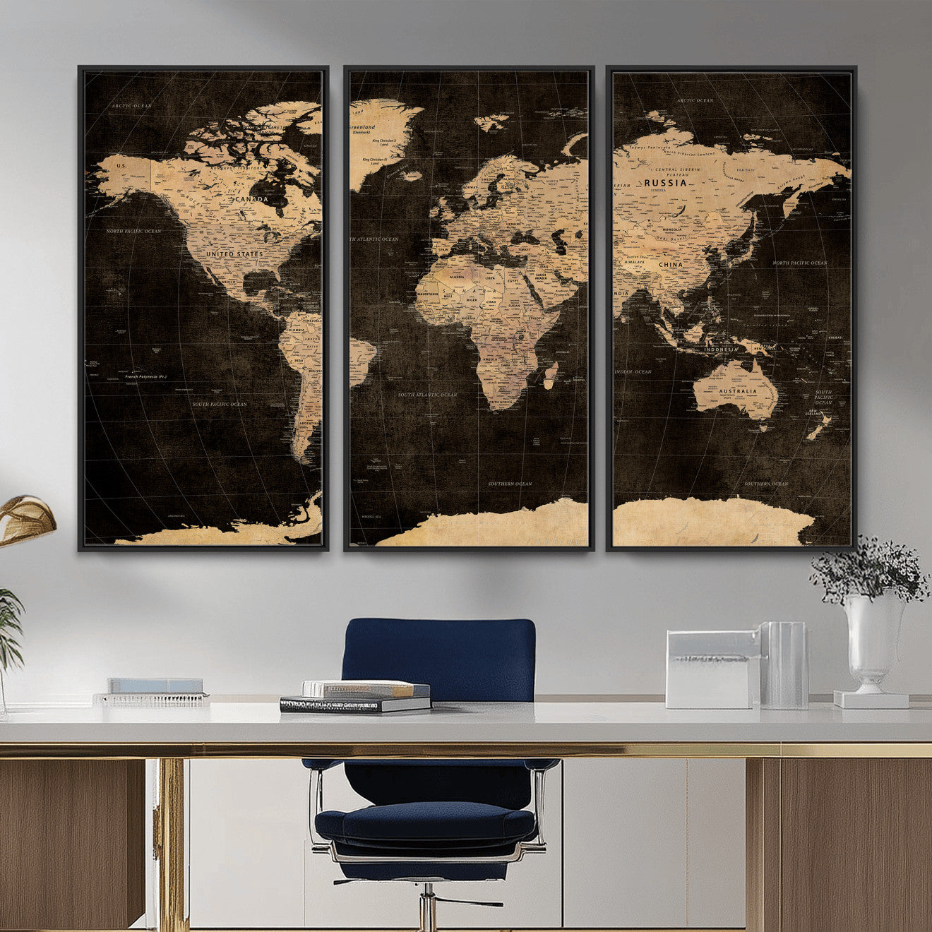 17790470-MGV-CV-36X24 - World Map Wall Art Canvas Print, Modern Decorative Framed Map Artwork Prints for Living Room, Office, Bedroom Wall Decor