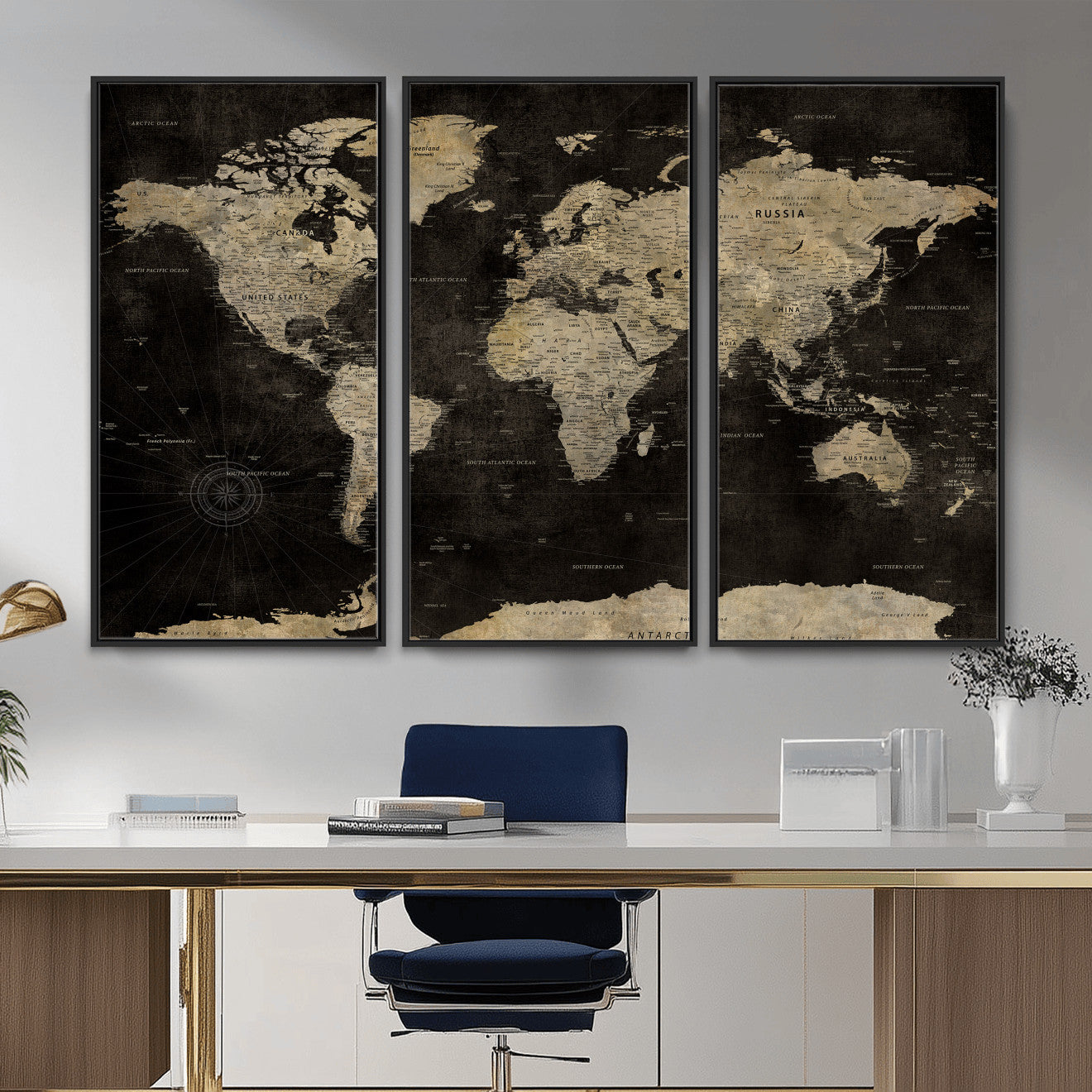 60653880-MGV-CV-36X24 - World Map Wall Art Canvas Print, Modern Decorative Framed Map Artwork Prints for Living Room, Office, Bedroom Wall Decor