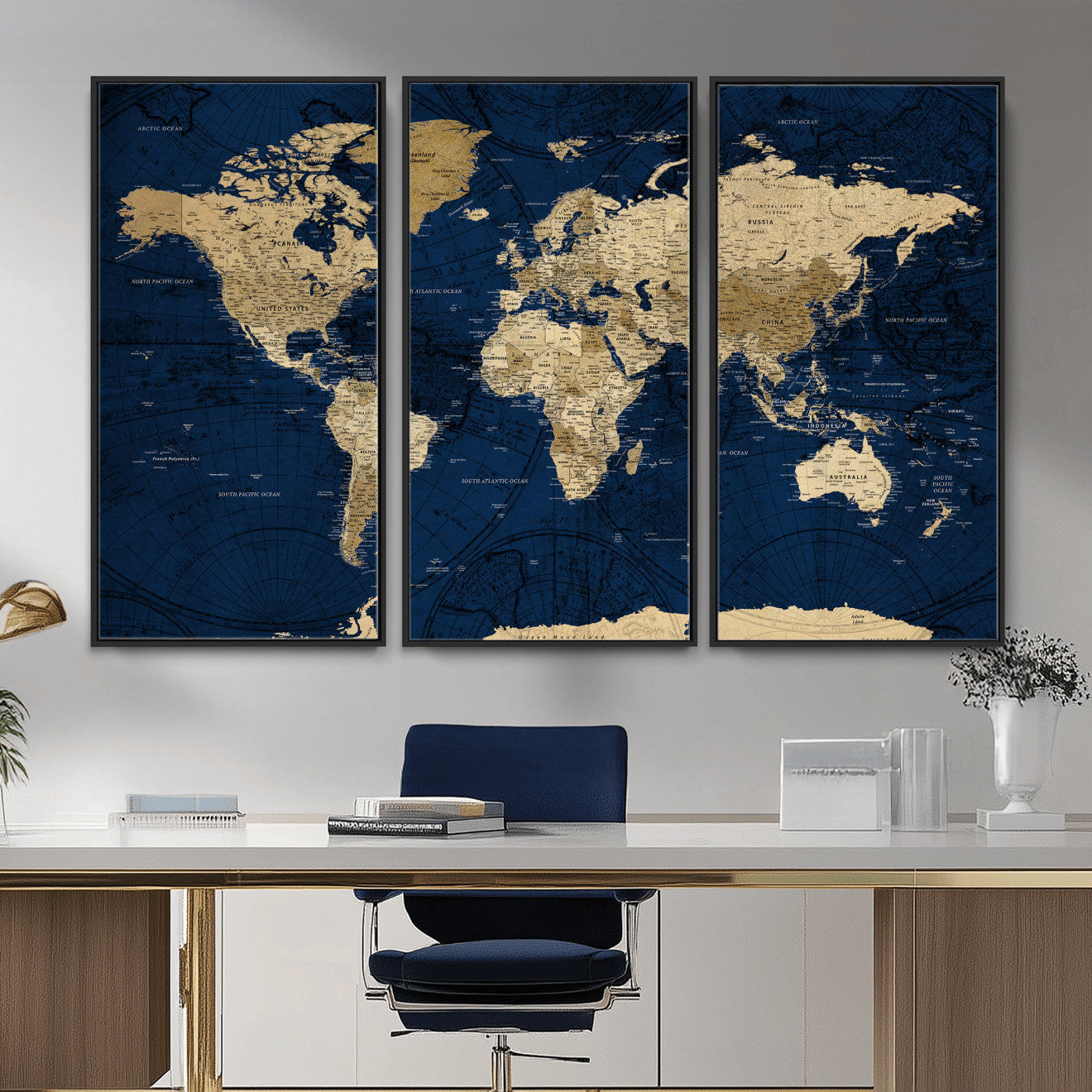 54770746-MGV-CV-36X24 - World Map Wall Art Canvas Print, Modern Decorative Framed Map Artwork Prints for Living Room, Office, Bedroom Wall Decor