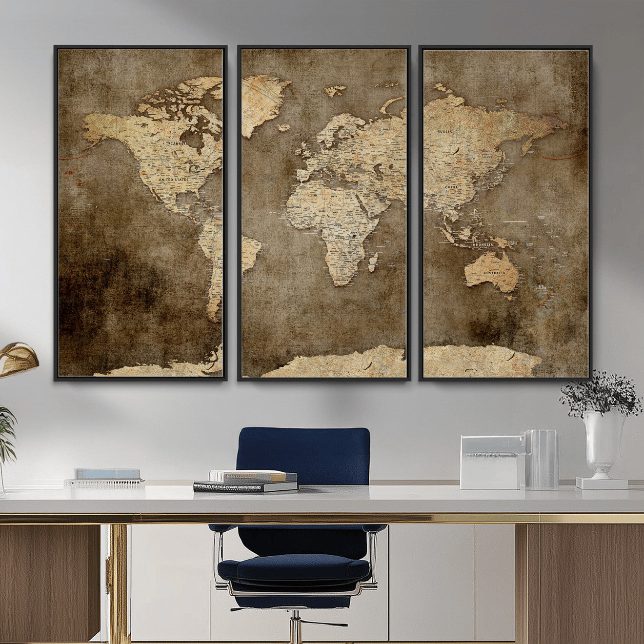 35847542-MGV-CV-36X24 - World Map Wall Art Canvas Print, Modern Decorative Framed Map Artwork Prints for Living Room, Office, Bedroom Wall Decor