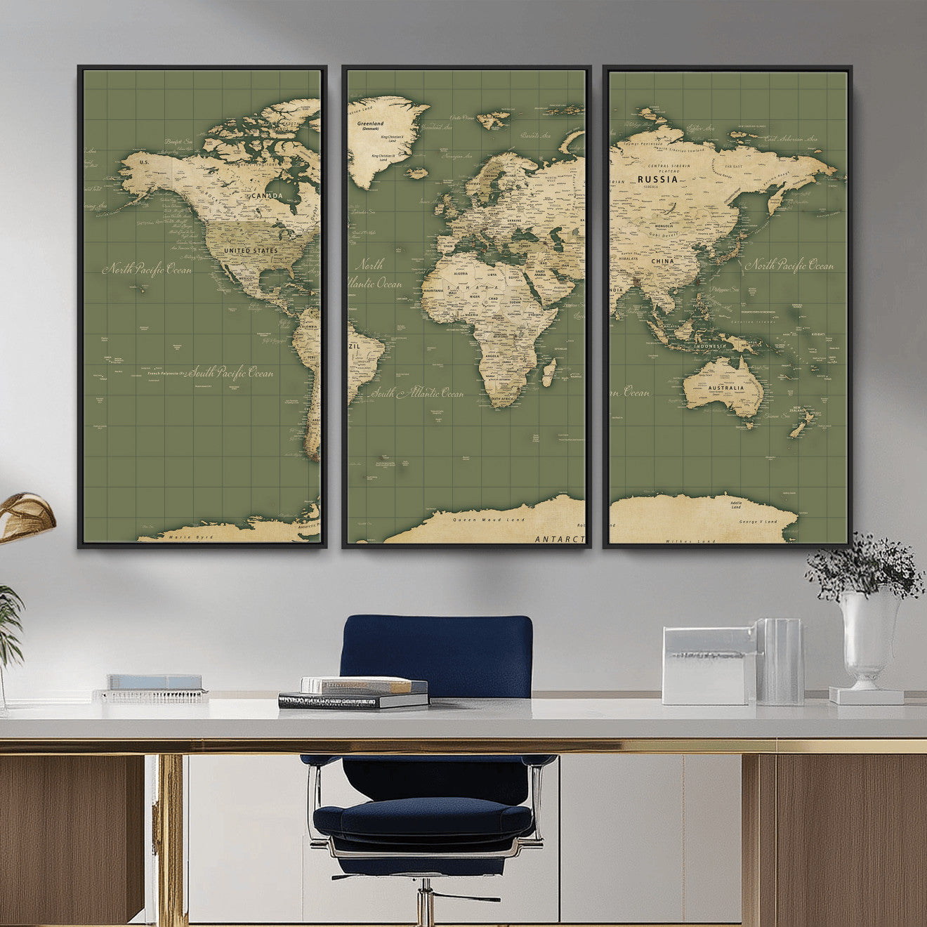 13750241-MGV-CV-36X24 - World Map Wall Art Canvas Print, Modern Decorative Framed Map Artwork Prints for Living Room, Office, Bedroom Wall Decor