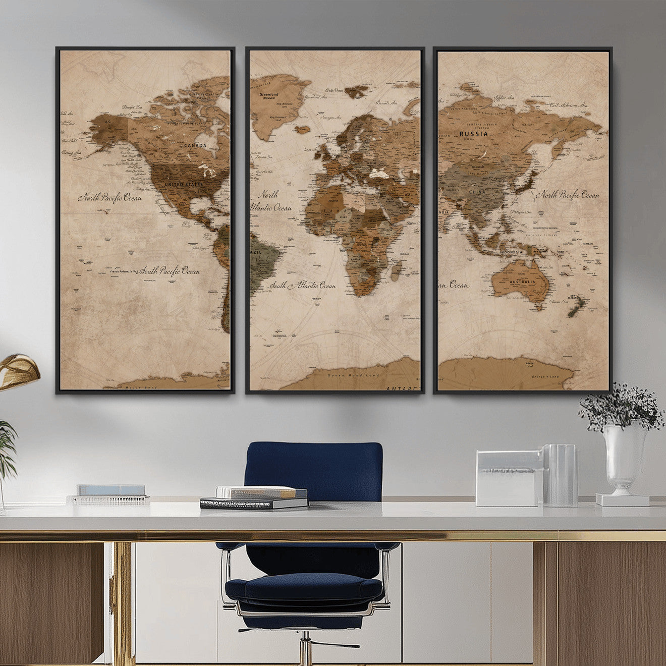 40064188-MGV-CV-36X24 - World Map Wall Art Canvas Print, Modern Decorative Framed Map Artwork Prints for Living Room, Office, Bedroom Wall Decor