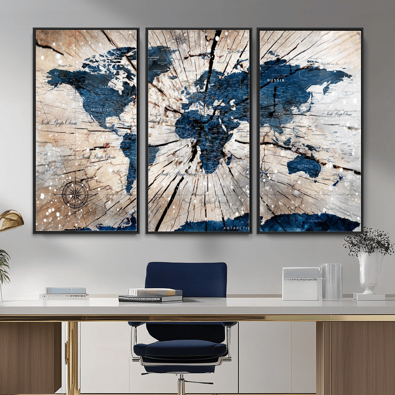 19478704-MGV-CV-36X24 - World Map Wall Art Canvas Print, Modern Decorative Framed Map Artwork Prints for Living Room, Office, Bedroom Wall Decor