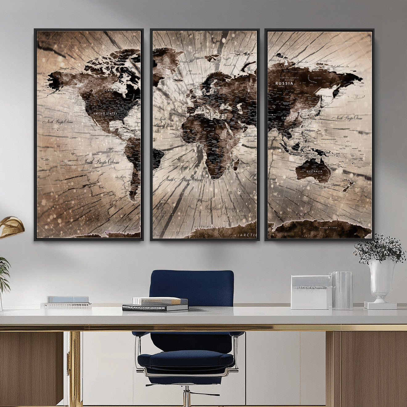 94623295-MGV-CV-36X24 - World Map Wall Art Canvas Print, Modern Decorative Framed Map Artwork Prints for Living Room, Office, Bedroom Wall Decor