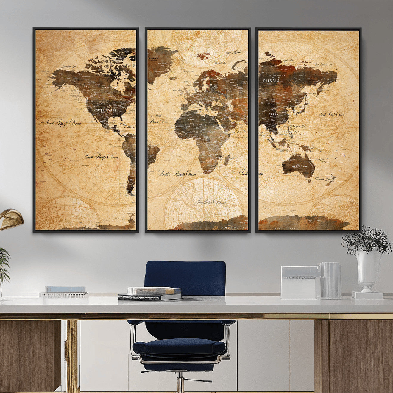 63156625-MGV-CV-36X24 - World Map Wall Art Canvas Print, Modern Decorative Framed Map Artwork Prints for Living Room, Office, Bedroom Wall Decor