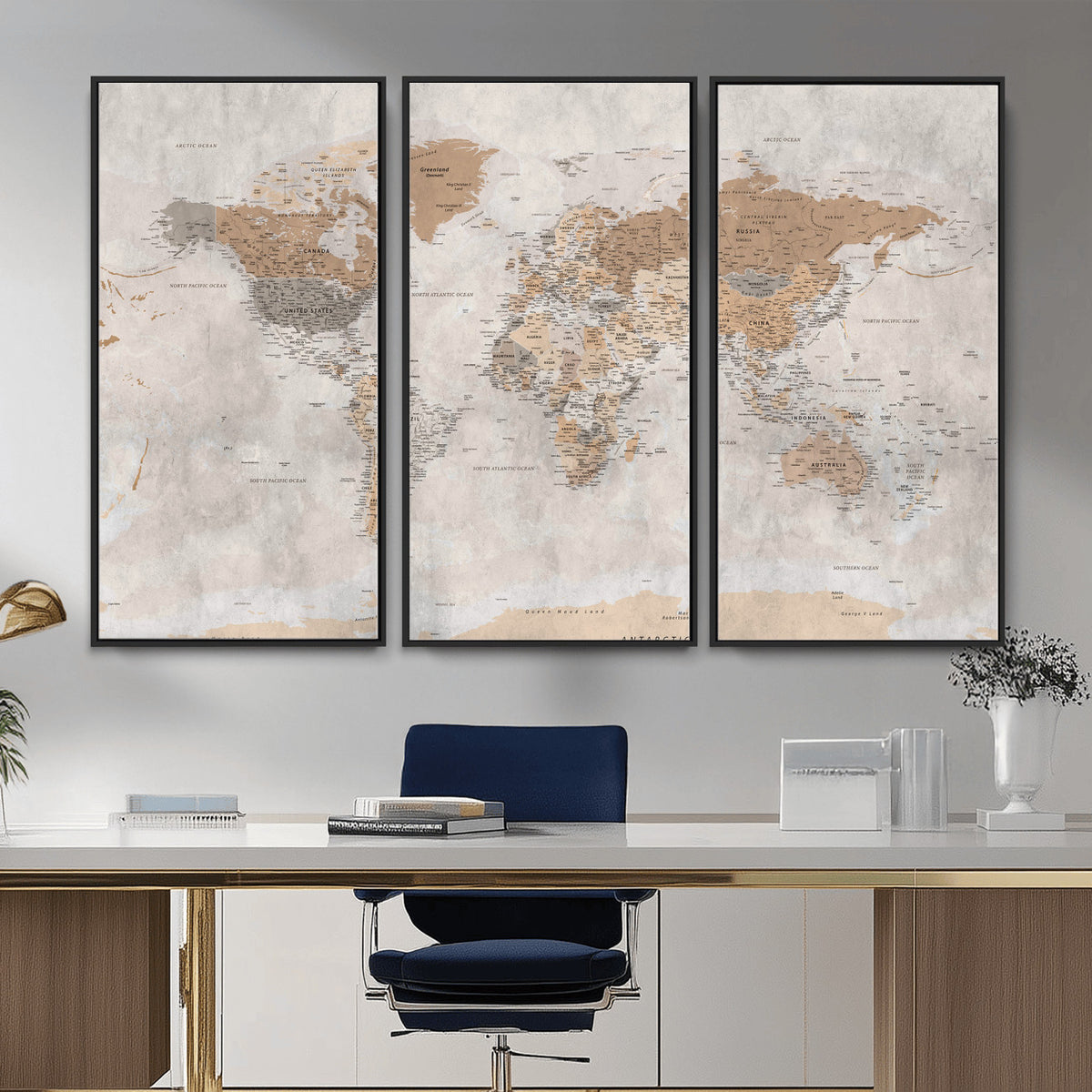 34051638-MGV-CV-36X24 - Detailed World Map Wall Art Canvas Print for Home and Office Decor