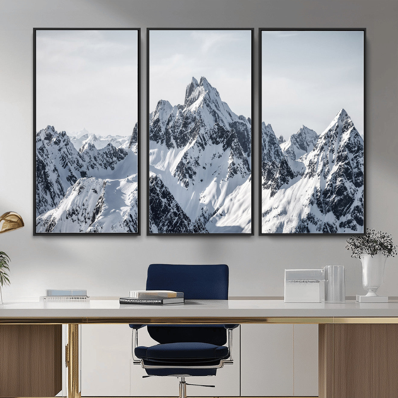 33126265-MGV-CV-36X24 - Snowy Mountain Range Canvas Print, Alpine Peaks Landscape Wall Art, Framed Canvas Ready to Hang