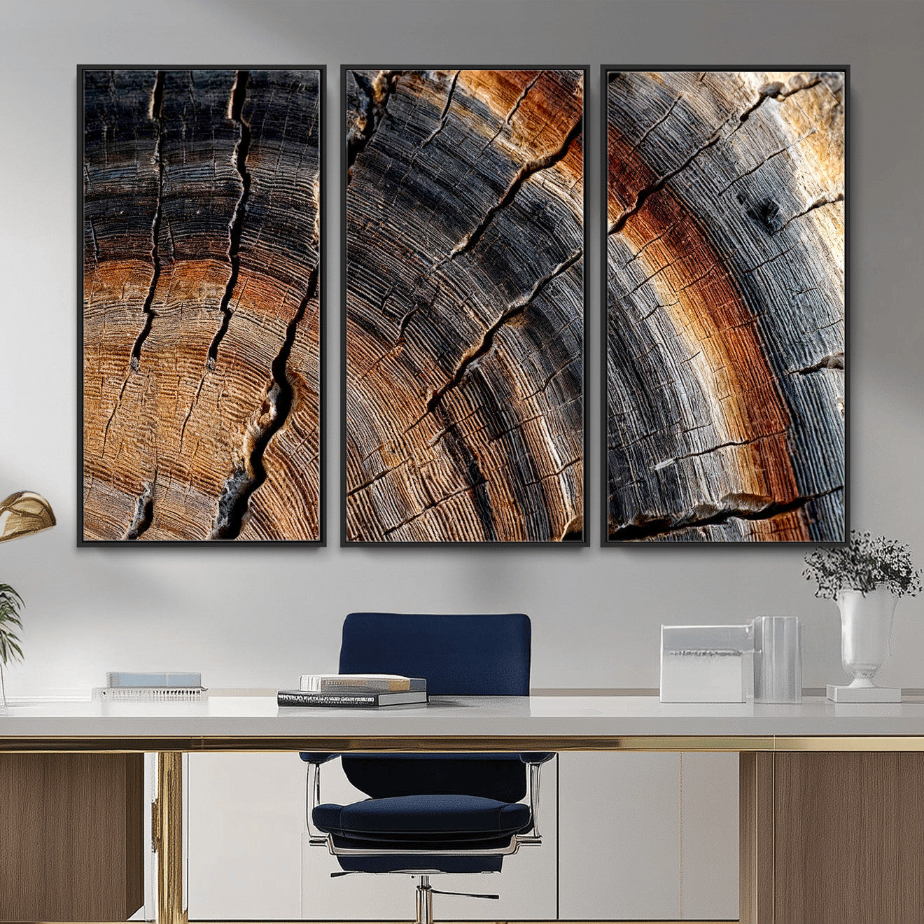 92693966E-MGV-CV-36X24 - Framed Large Abstract Wood Grain Canvas Print, Tree Ring Pattern Wall Art, Framed Canvas Ready to Hang