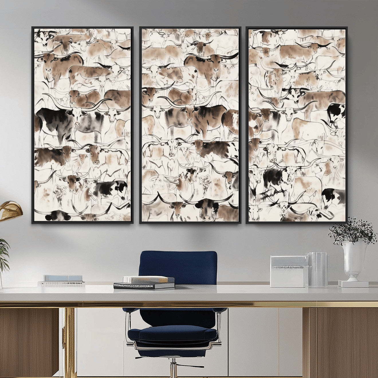 66685375-MGV-CV-36X24 - Farmhouse Animals Wall Art Canvas Print - Abstract Farm Animal Drawing Mid-Century Wall Art for Cabin Decor