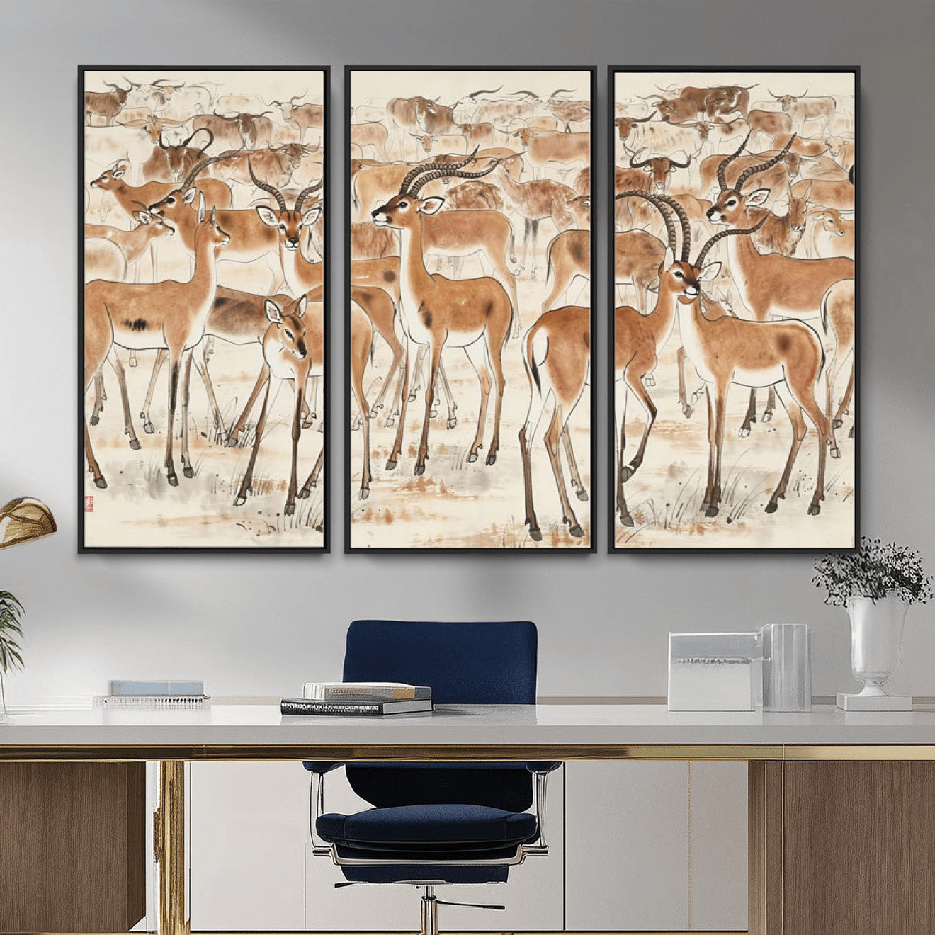 67375088-MGV-CV-36X24 - Farmhouse Animals Wall Art Canvas Print - Abstract Farm Animal Drawing Mid-Century Wall Art for Cabin Decor