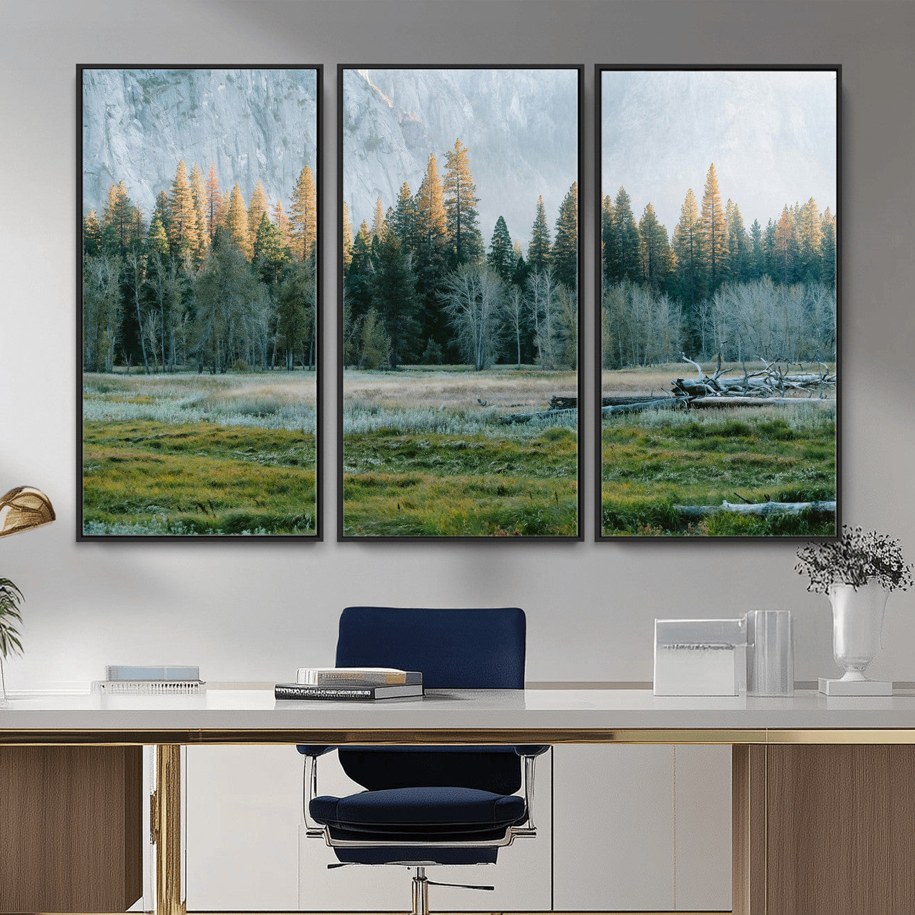 95548744-MGV-CV-36X24 - Forest Meadow Wall Art Canvas Print, Pine Tree Landscape Nature Artwork, Mountain Valley Scenic Photography, Calm Wilderness Wall Decor