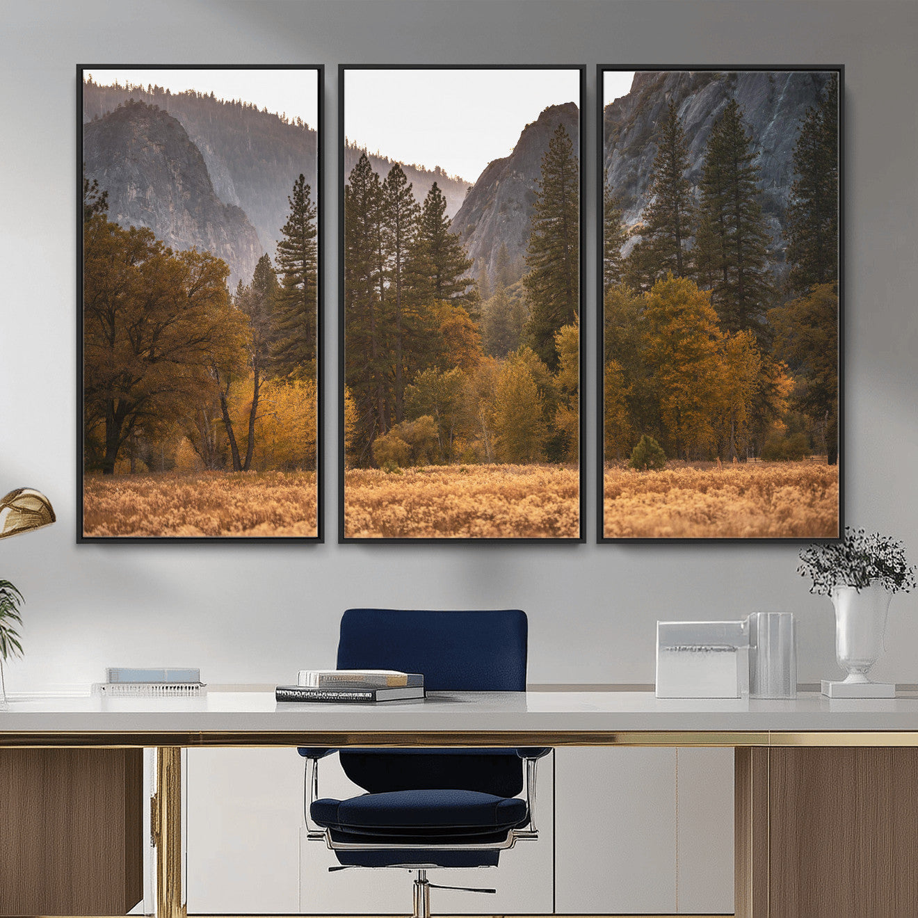 61682763-MGV-CV-36X24 - Yosemite Valley Autumn Forest Landscape Wall Art Canvas Print, Granite Mountain Pine Trees Canvas Print, California National Park Fall Scenic Art Printing