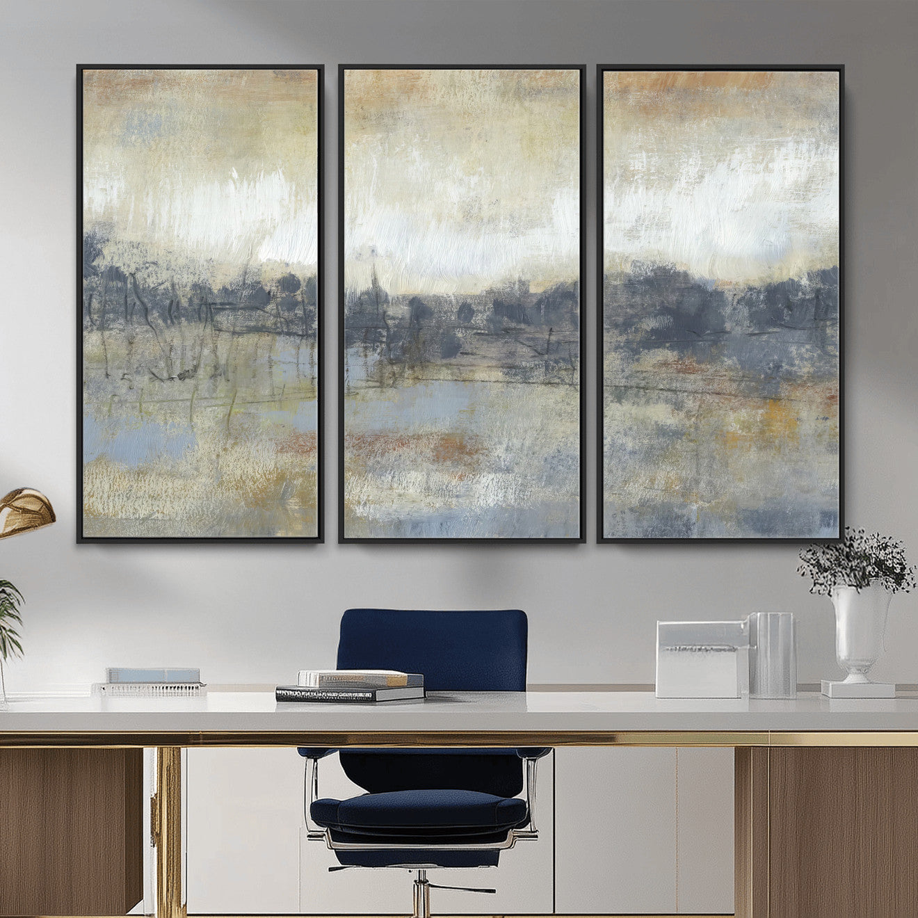 73973590-MGV-CV-36X24 - Abstract Neutral Landscape Painting Wall Art Canvas Print, Modern Minimal Texture Horizon Canvas Print, Beige Gray Contemporary Abstract Art Printing
