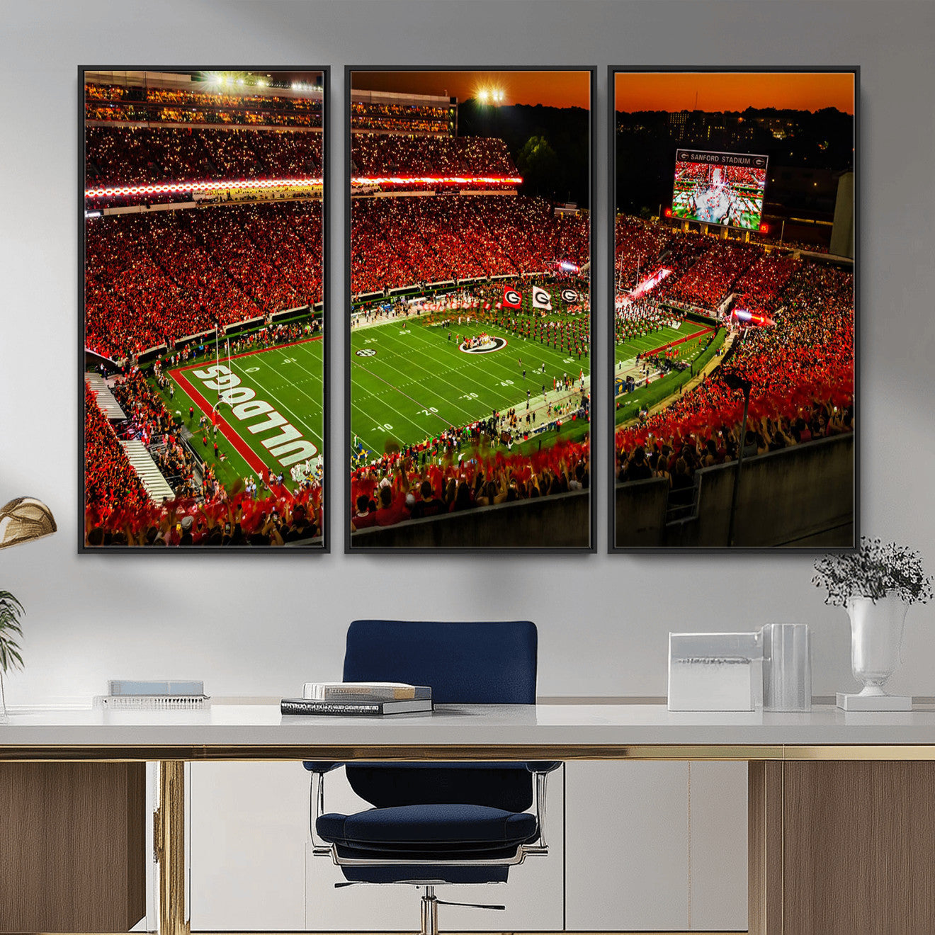 48894104-MGV-CV-36X24 - Georgia Bulldogs Stadium Wall Art Canvas Print, Sanford Stadium Night Game Panorama, College Football Crowd Wall Decor