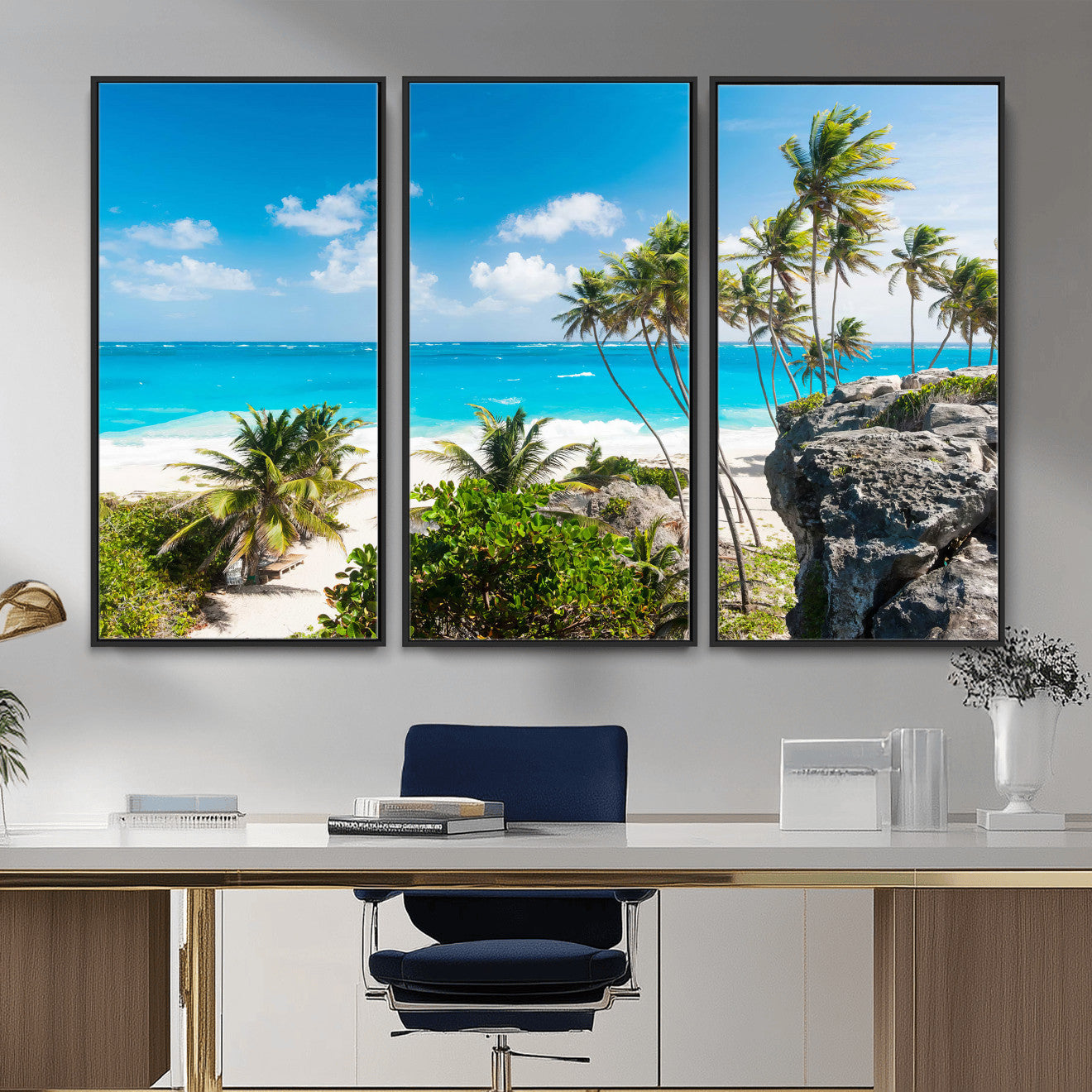 98605610-MGV-CV-36X24 - Tropical Beach Wall Art Canvas Print, Palm Tree Ocean Landscape Photography, Caribbean Coastal Artwork
