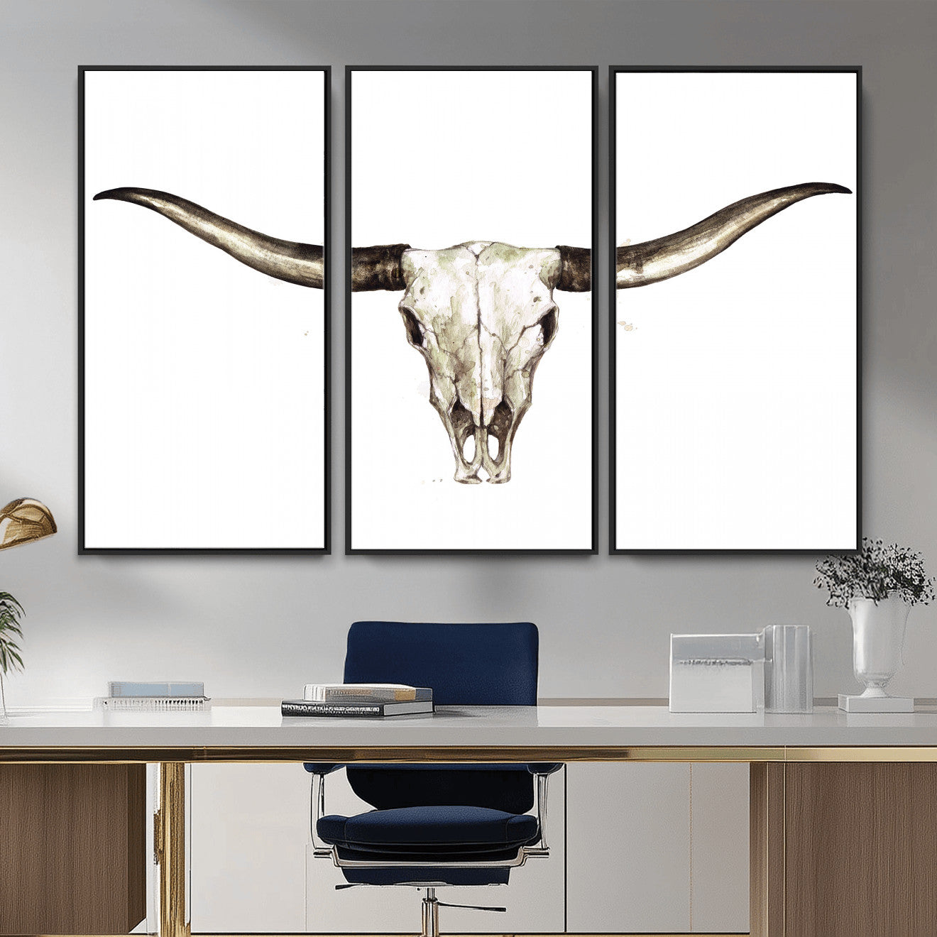 42788678A-MGV-CV-36X24 - Longhorn Skull Wall Art Canvas Print – Rustic Western Artwork Print for Living Room Wall Decor