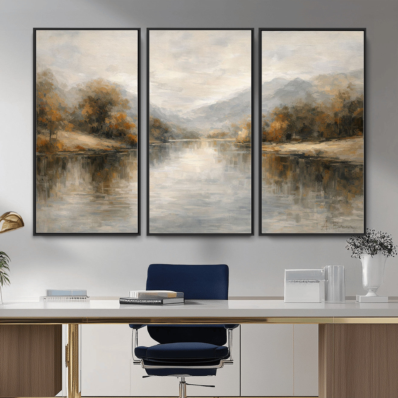 62194542-MGV-CV-36X24 - Abstract Landscape Wall Art Canvas Print, Modern Lake Printing Wall Decor for Contemporary Interiors
