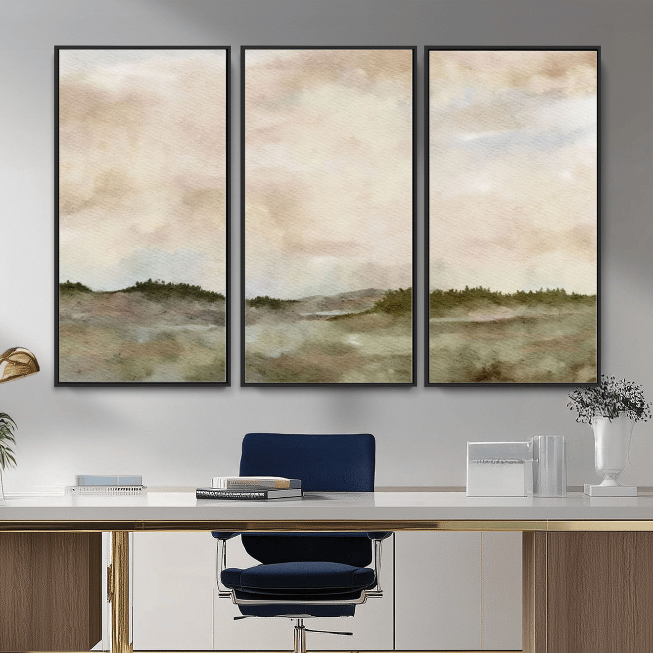 13578069-MGV-CV-36X24 - Abstract Landscape Wall Art Canvas Print, Watercolor Pastoral Landscape Painting Wall Decor for Modern Farmhouse Interiors