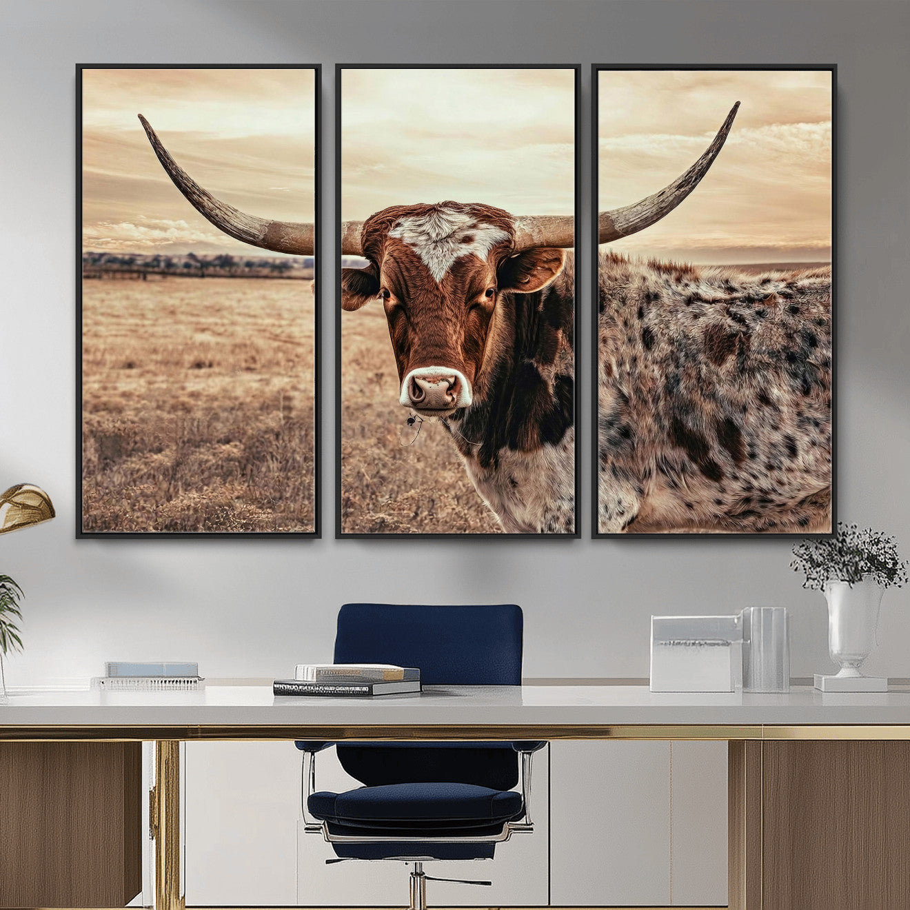 55805825-MGV-CV-36X24 - Texas Longhorn Wall Art Canvas Print – Western Cattle Ranch Artwork for Rustic Farmhouse Decor