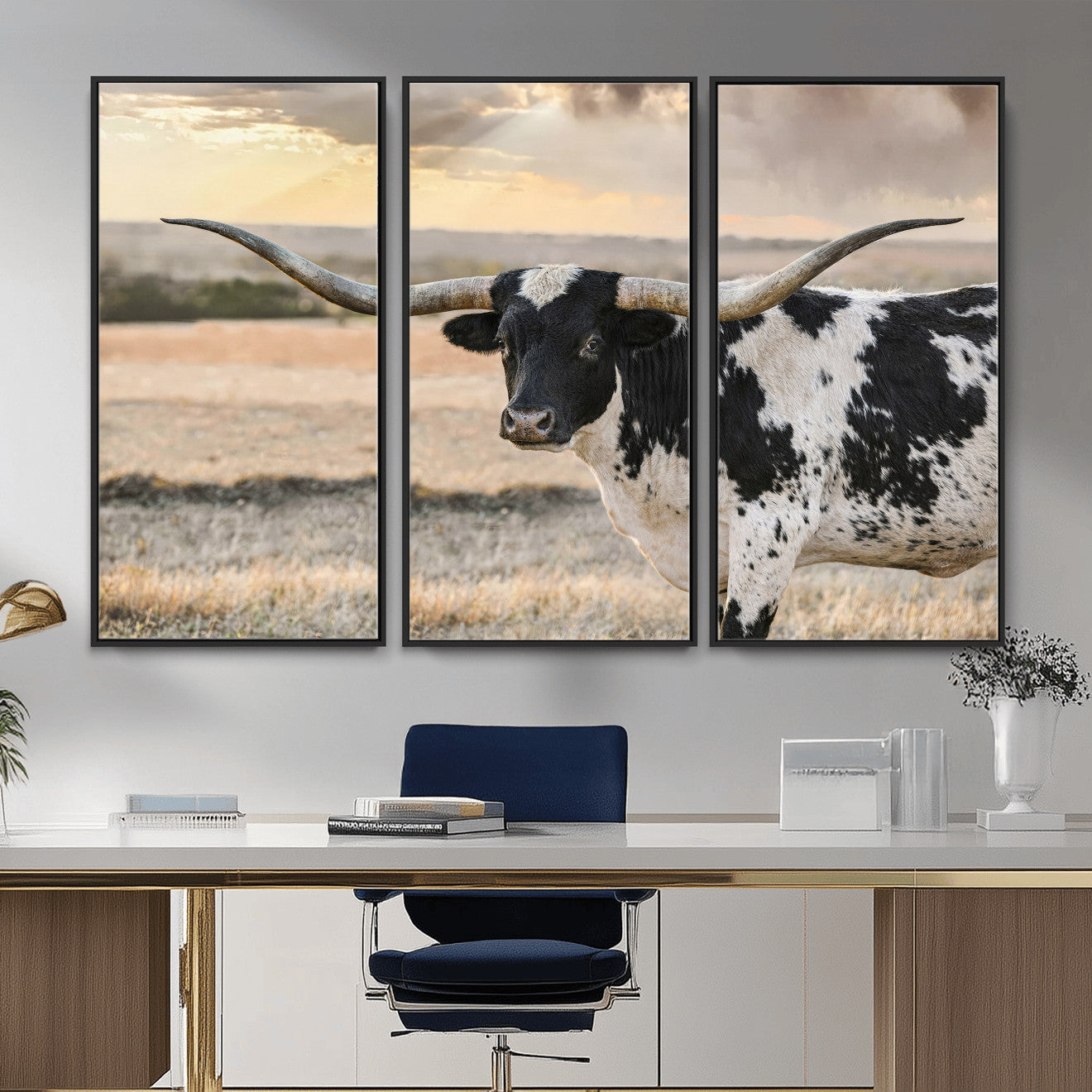 49350433-MGV-CV-36X24 - Texas Longhorn Bull Rustic Wall Art Canvas Print, Western Cattle Photography Canvas Print, Ranch Farm Animal Western Art Printing