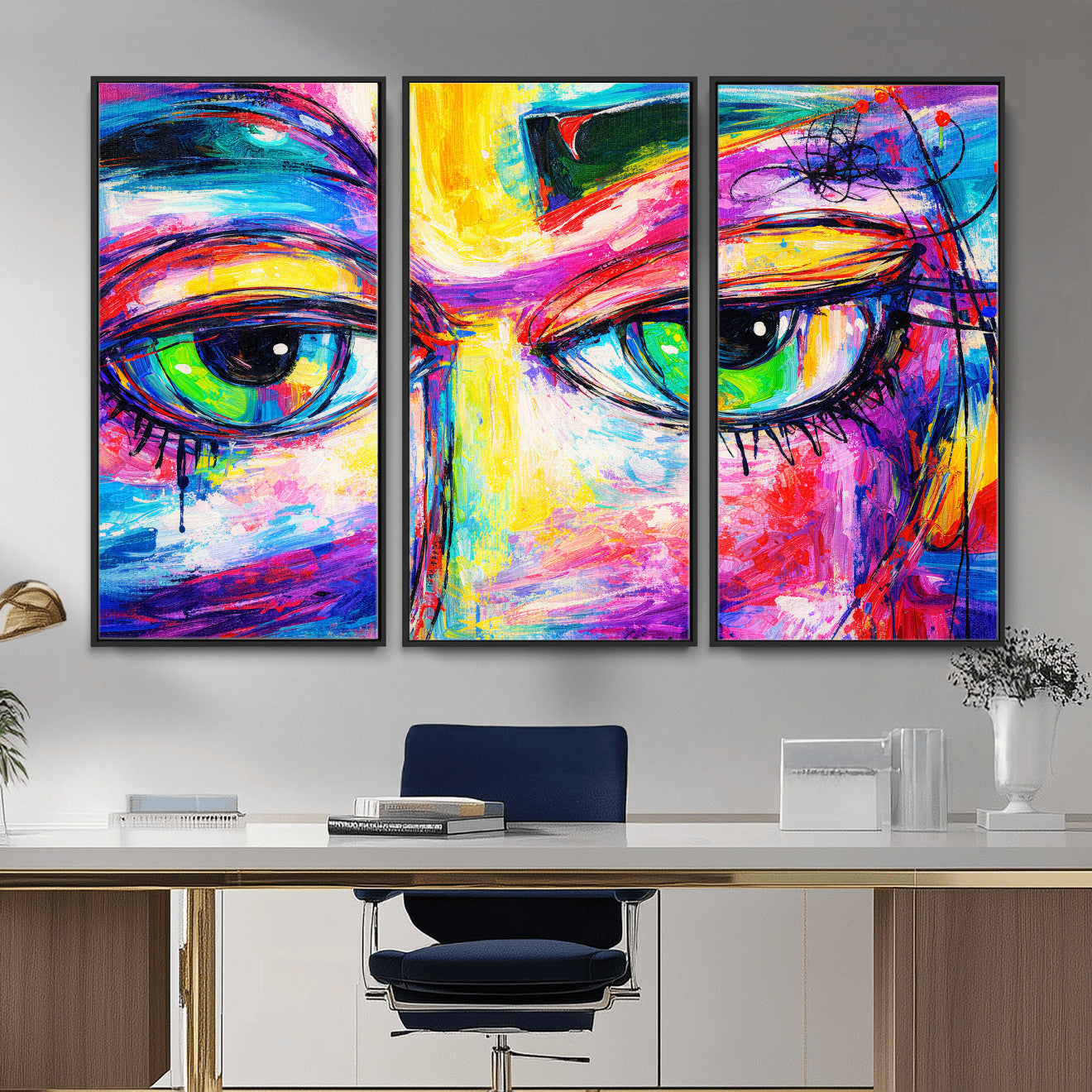 99390655-MGV-CV-36X24 - Colorful Abstract Face Wall Art Canvas Print – Modern Pop Art Portrait Artwork for Contemporary Living Room Decor