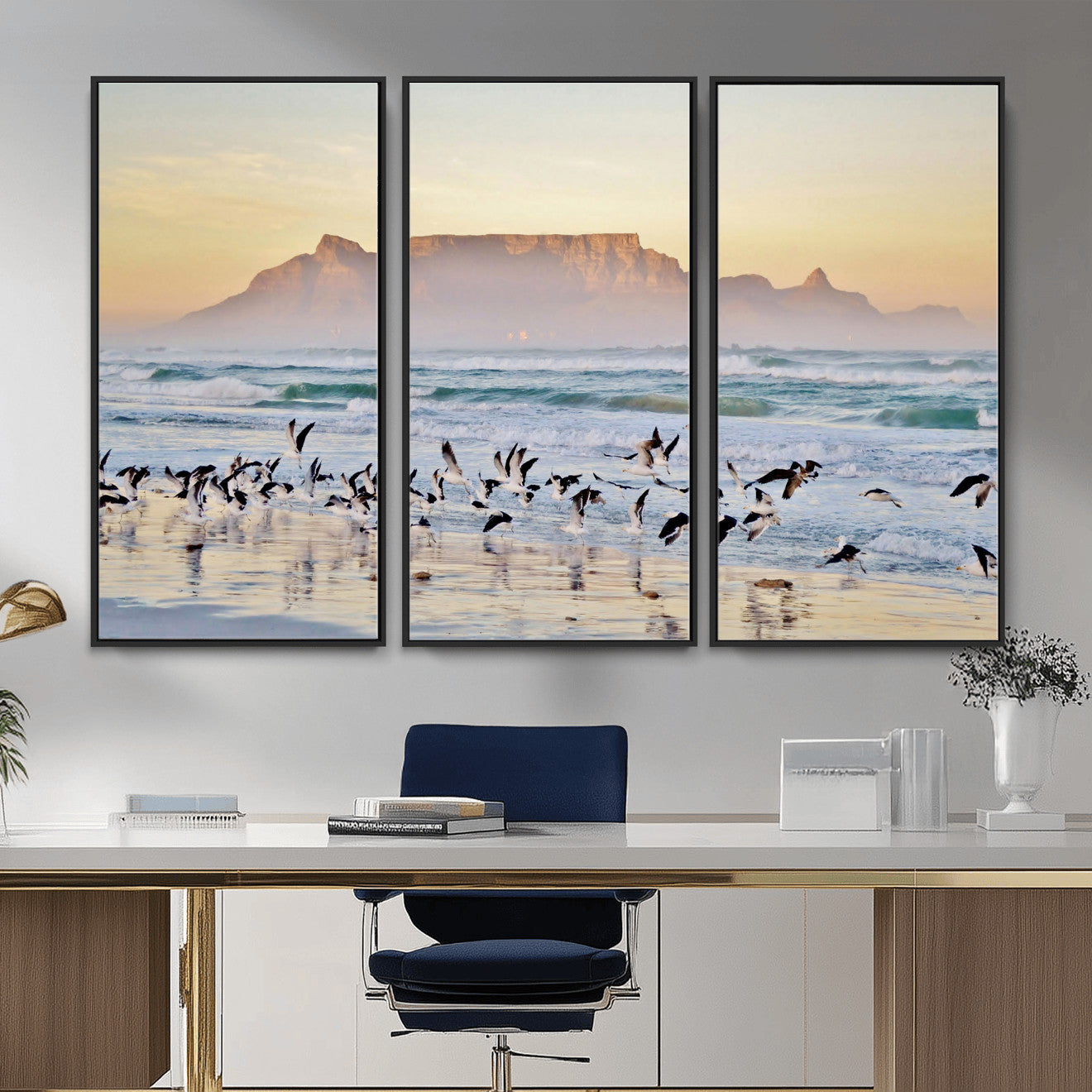 78989362-MGV-CV-36X24 - Seagulls Over Ocean Wall Art Canvas Print – Coastal Beach Landscape Artwork for Living Room Decor