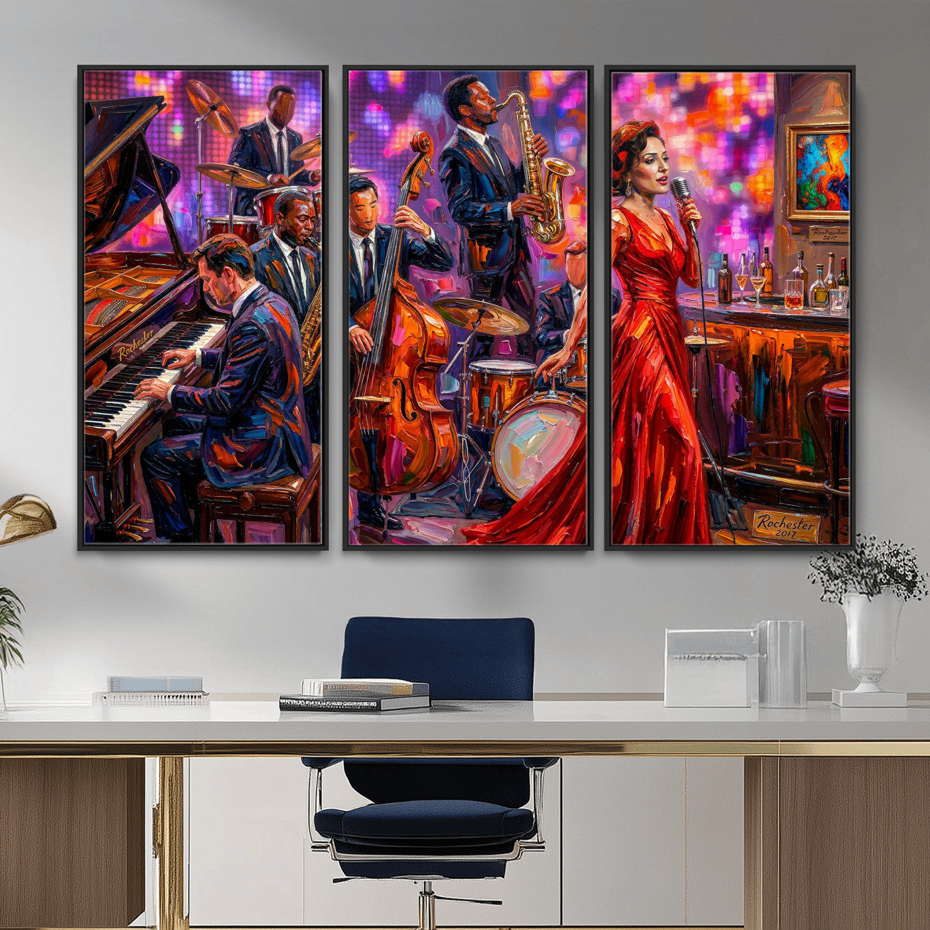 620930J20-MGV-CV-36X24 - Jazz Band Canvas Wall Art — Jazz Club Singer Saxophone Print | Music Wall Decor | Bar Restaurant Art | Music Lover Gift | Jazz Home Decor