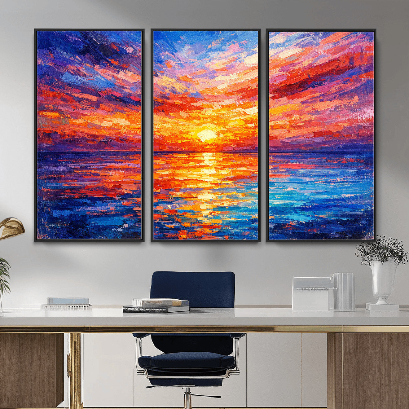 54915078-MGV-CV-36X24 - Colorful Knife Ocean Sunset Canvas — Orange Pink Teal Expressionist Sea Print | Colorful Coastal Wall Art | Vibrant Beach Decor Gift