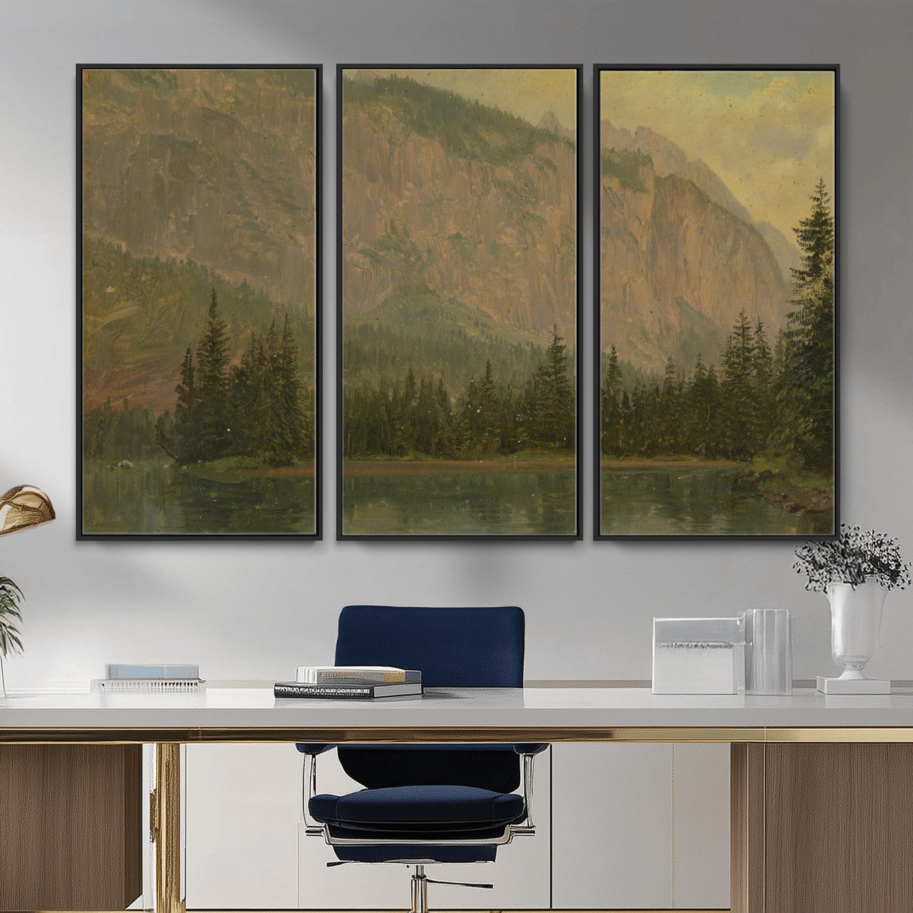 76844524-MGV-CV-36X24 - Frederic Edwin Church Hintersee Canvas Print, Hudson River School Mountain Lake Painting 1868, American Romantic Landscape, Vintage Nature Wall Art