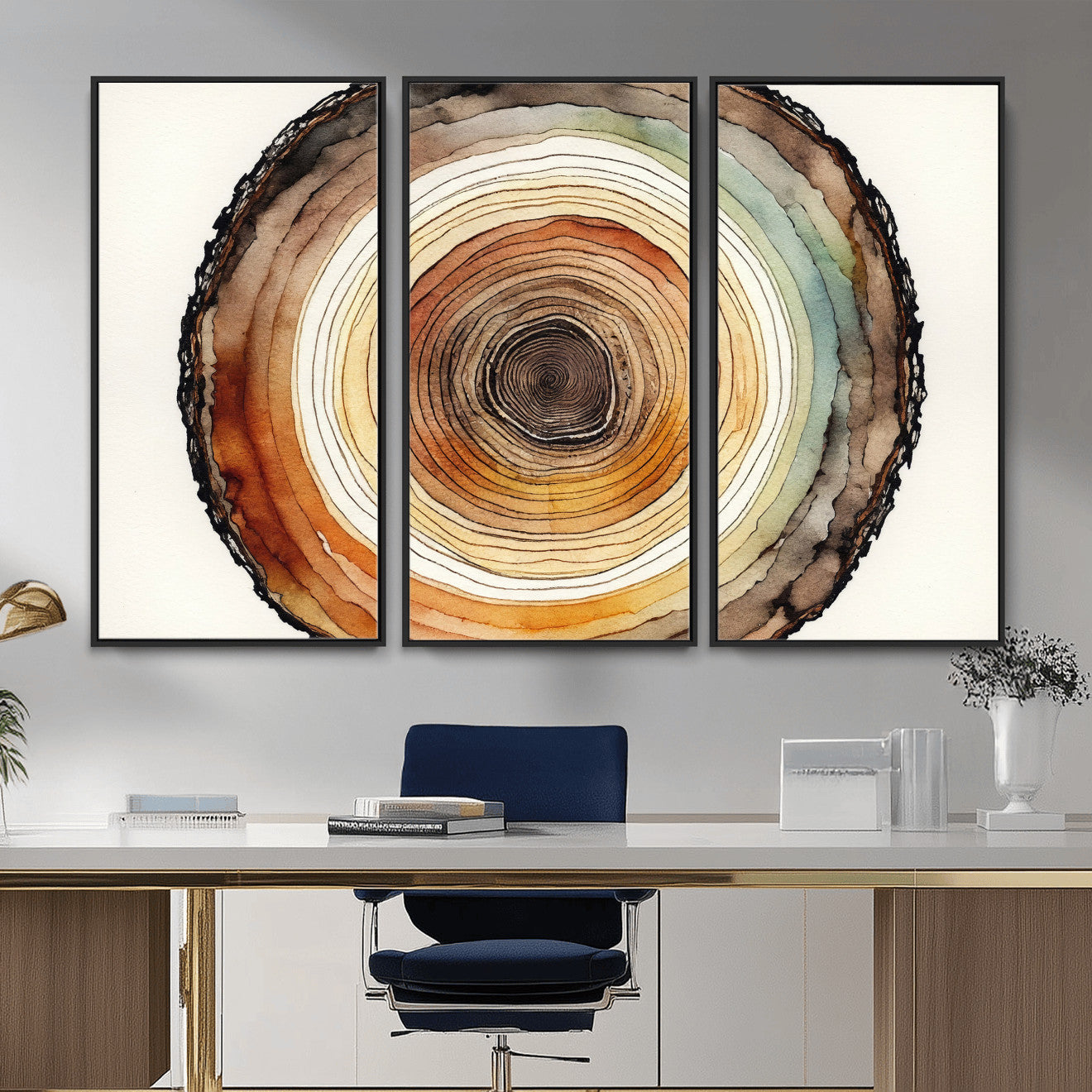 13719680-MGV-CV-36X24 - Natural Wood Slice Wall Art Canvas Print, Tree Ring Wall Art, Framed Abstract Nature Wall Decor, Earth Tone Statement Canvas Print