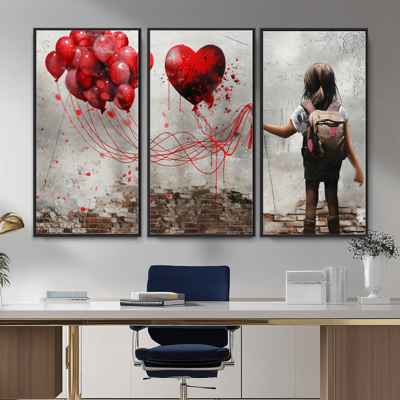2162830T-MGV-CV-36X24 - Girl Graffiti Wall Art Canvas Print, Red Balloon Heart Street Art, Urban Love Artwork for Living Room Bedroom Hallway Office, Modern Abstract Canvas Wall Decor Home Decor