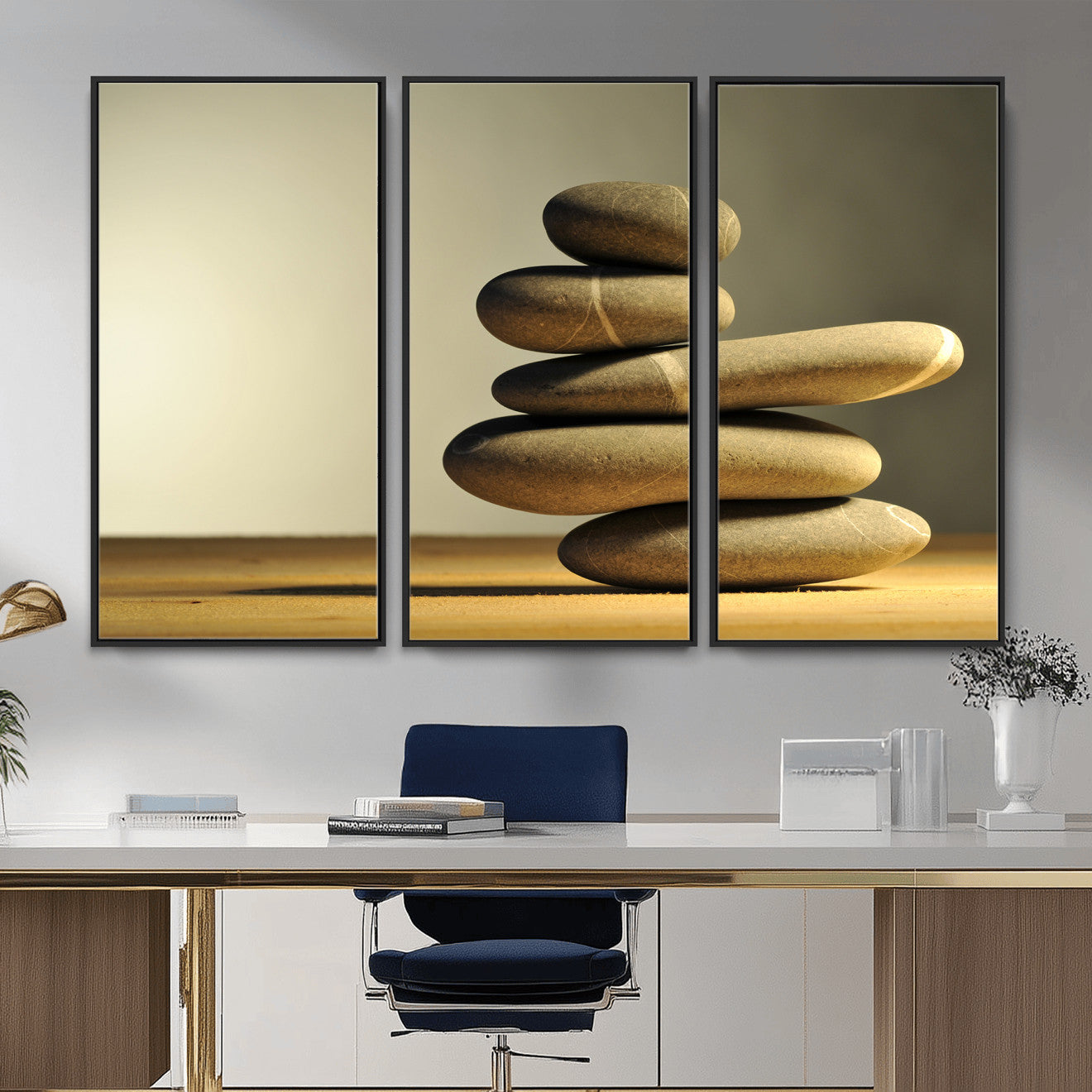 85424263-MGV-CV-36X24 - Zen Stone Wall Art Canvas Print, Balanced Rock Stack Framed Spa Artwork, Minimalist Meditation Decor for Living Room Bedroom Office Bathroom