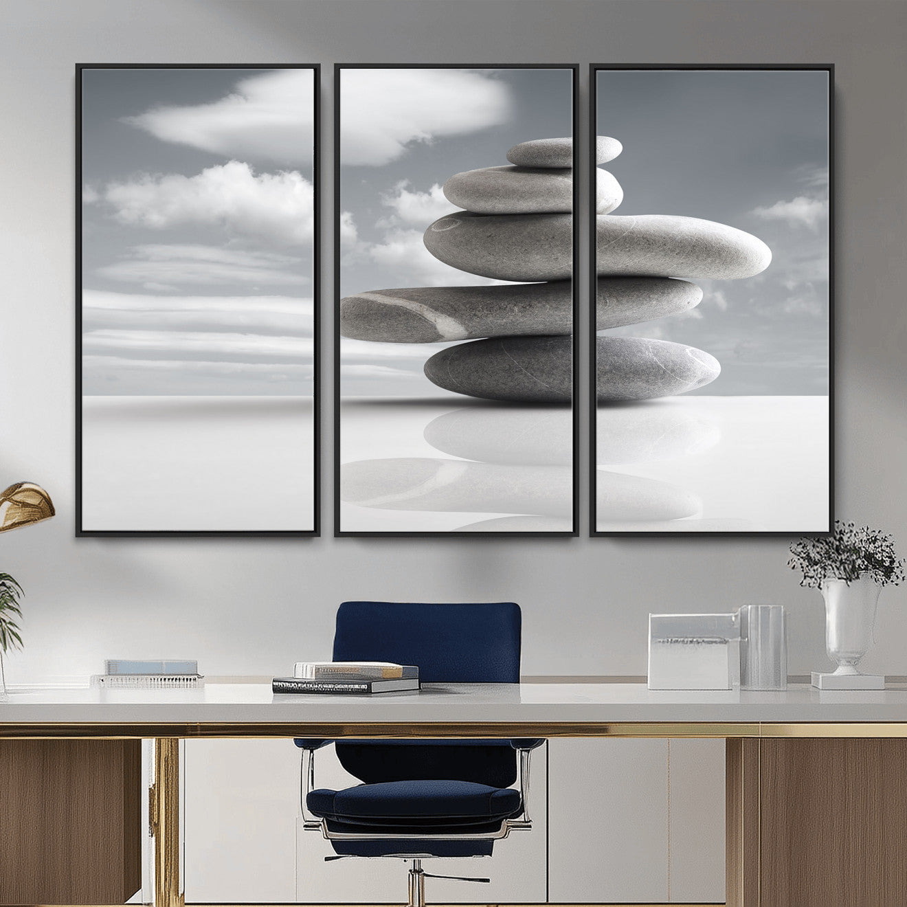 86426188-MGV-CV-36X24 - Zen Stone Wall Art Canvas Print, Balanced Rock Stack Framed Spa Artwork, Minimalist Meditation Decor for Living Room Bedroom Office Bathroom