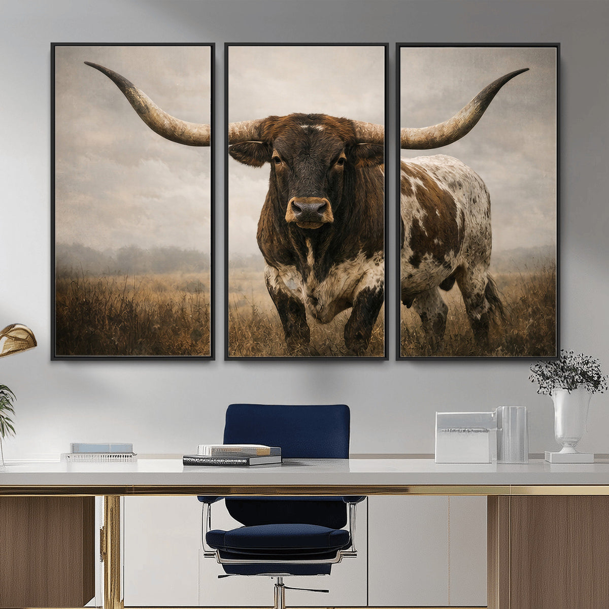17622011L-_Poster-30x20 - Longhorn Bull Wall Art Canvas Print, Western Farmhouse Decor