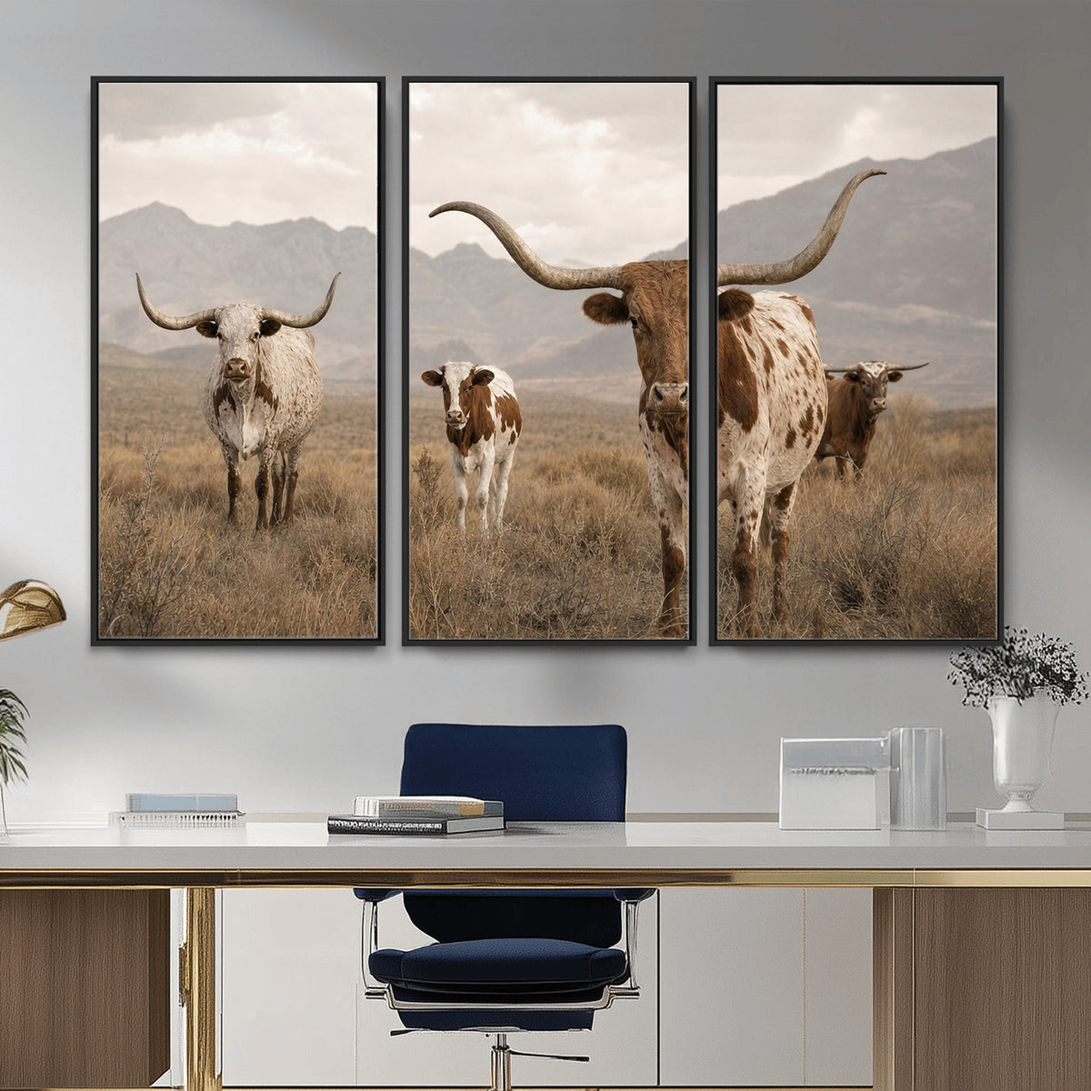 62336425AD-MGV-CV-36X24 - Rustic Texas Longhorn Cow Canvas Wall Art Print, Rustic Farm Animal Photography Print, Farmhouse Country Decor, Western Ranch Art