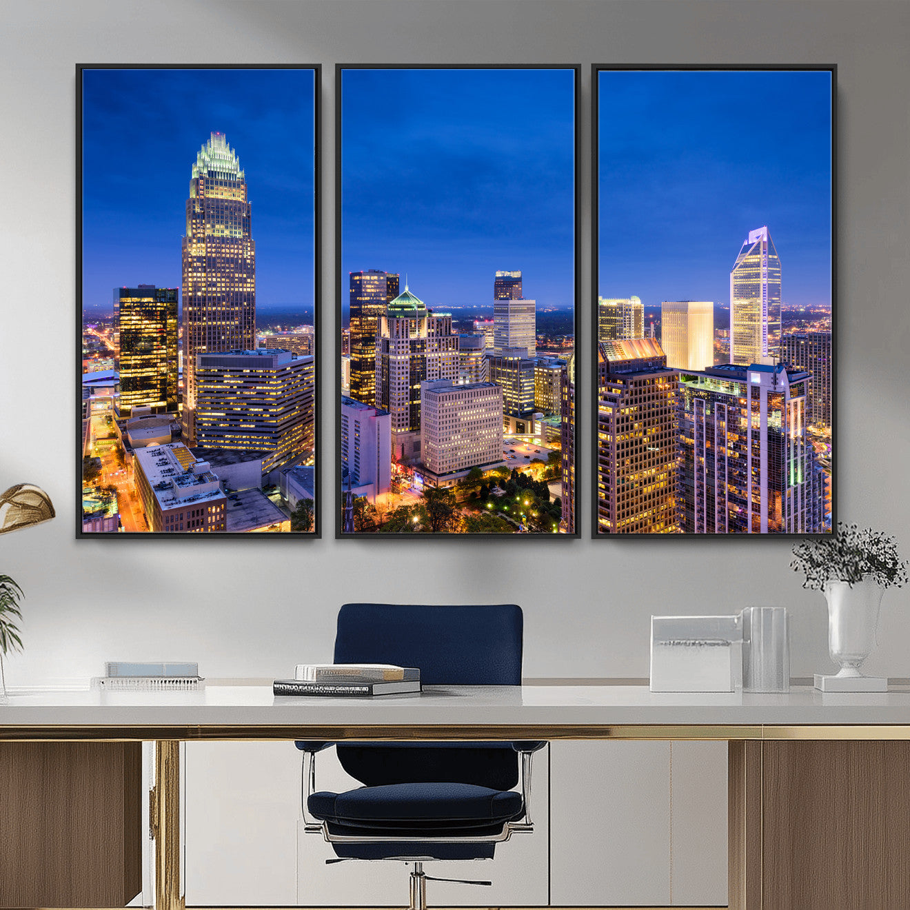 74382190-MGV-CV-36X24 - Charlotte Skyline Canvas Wall Art Print – North Carolina Cityscape Photography Print