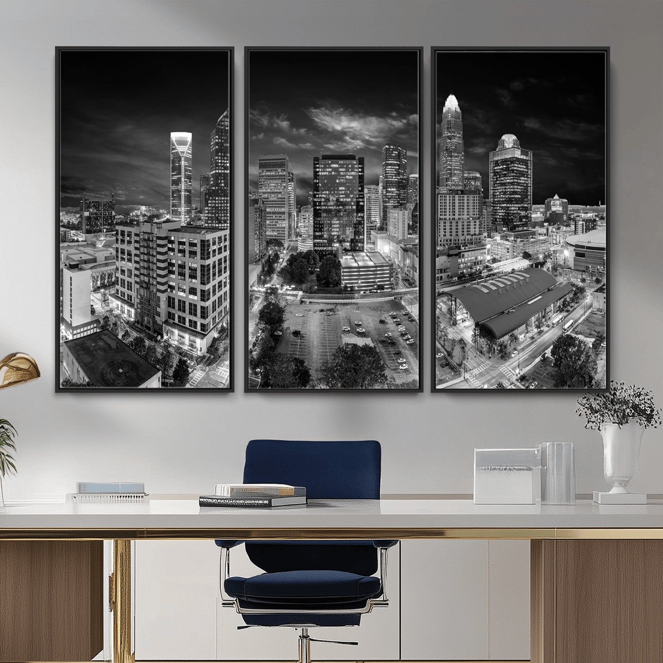 60105075-MGV-CV-36X24 - Charlotte Skyline Canvas Wall Art Print – North Carolina Cityscape Photography Print