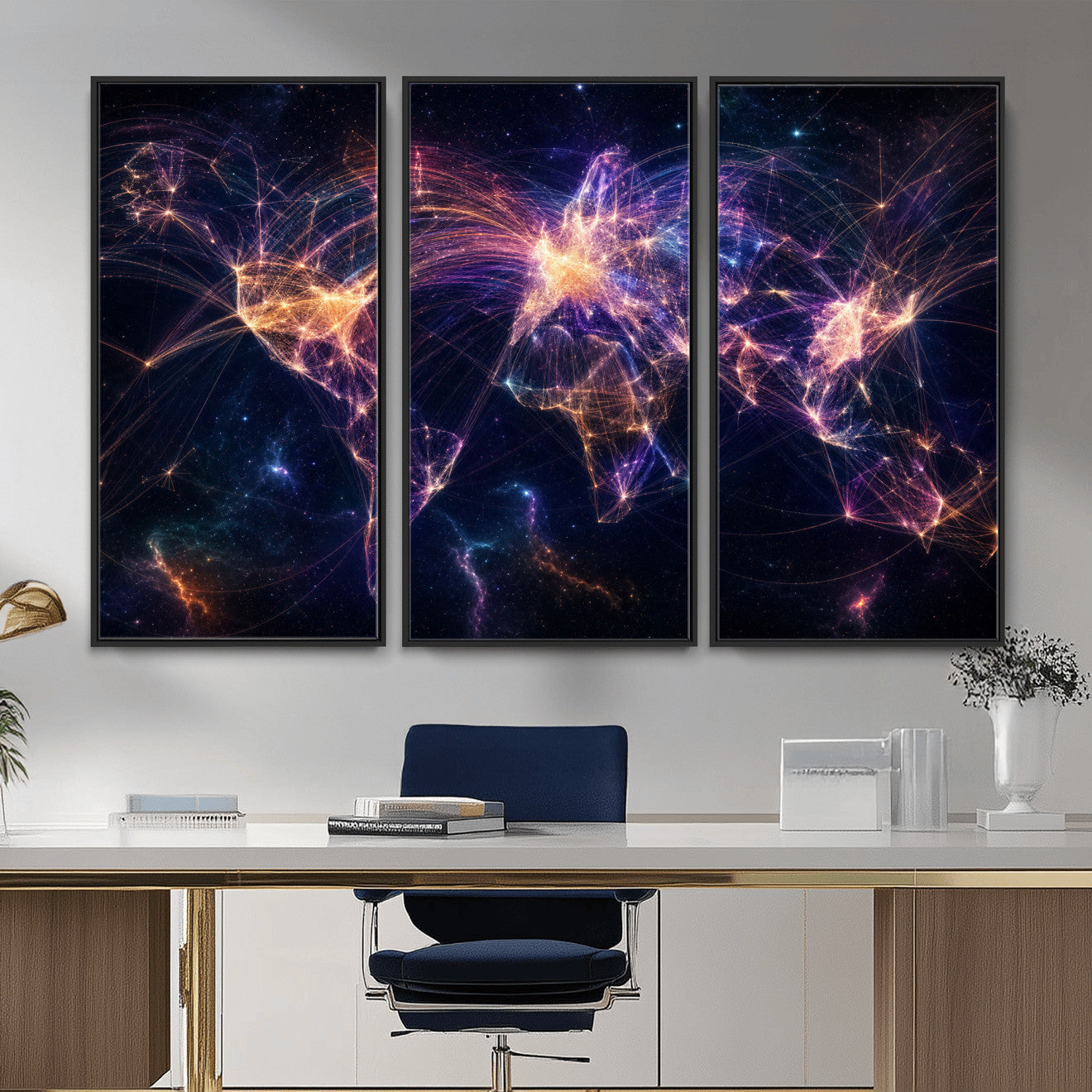 75155491-MGV-CV-36X24 - Global Flight Routes Map Canvas Wall Art, Worldwide Aviation Network Print, International Air Travel Wall Decor