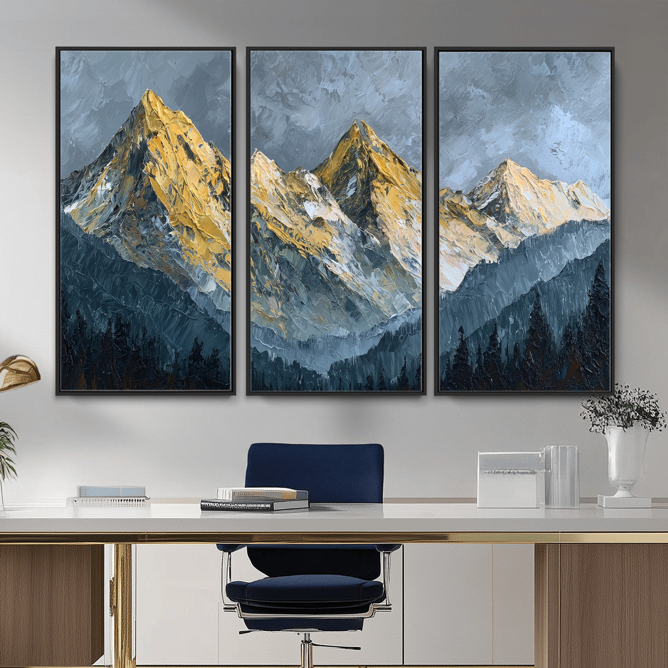 50821961-MGV-CV-48X32-3P - Abstract Mountain Wall Art Canvas Print Modern Landscape Painting Print